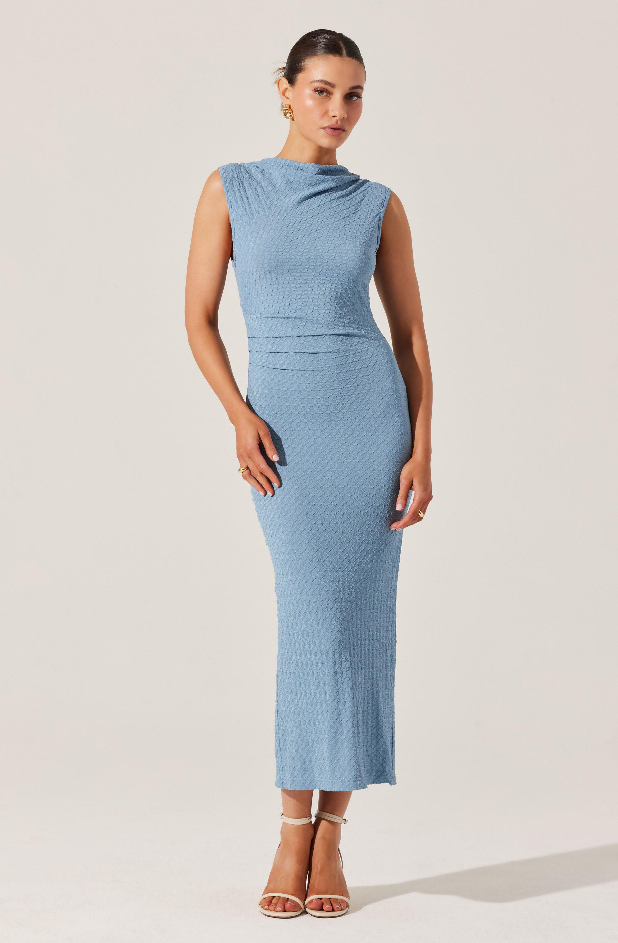 Textured Mock Neck Midi Dress-Aljck