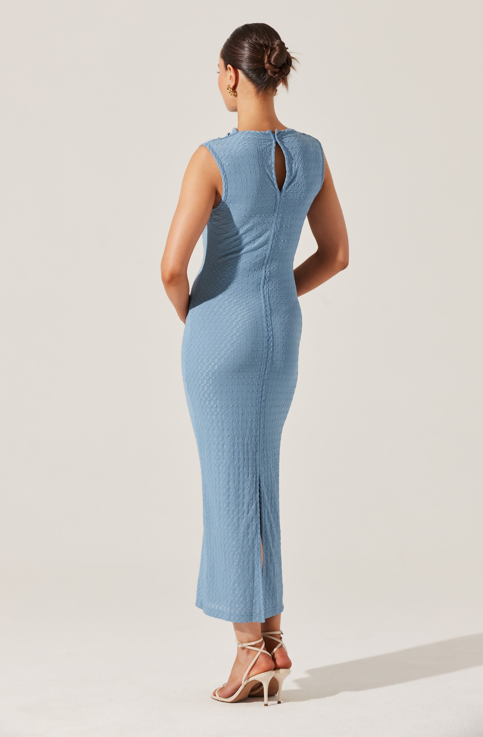 Textured Mock Neck Midi Dress-Aljck