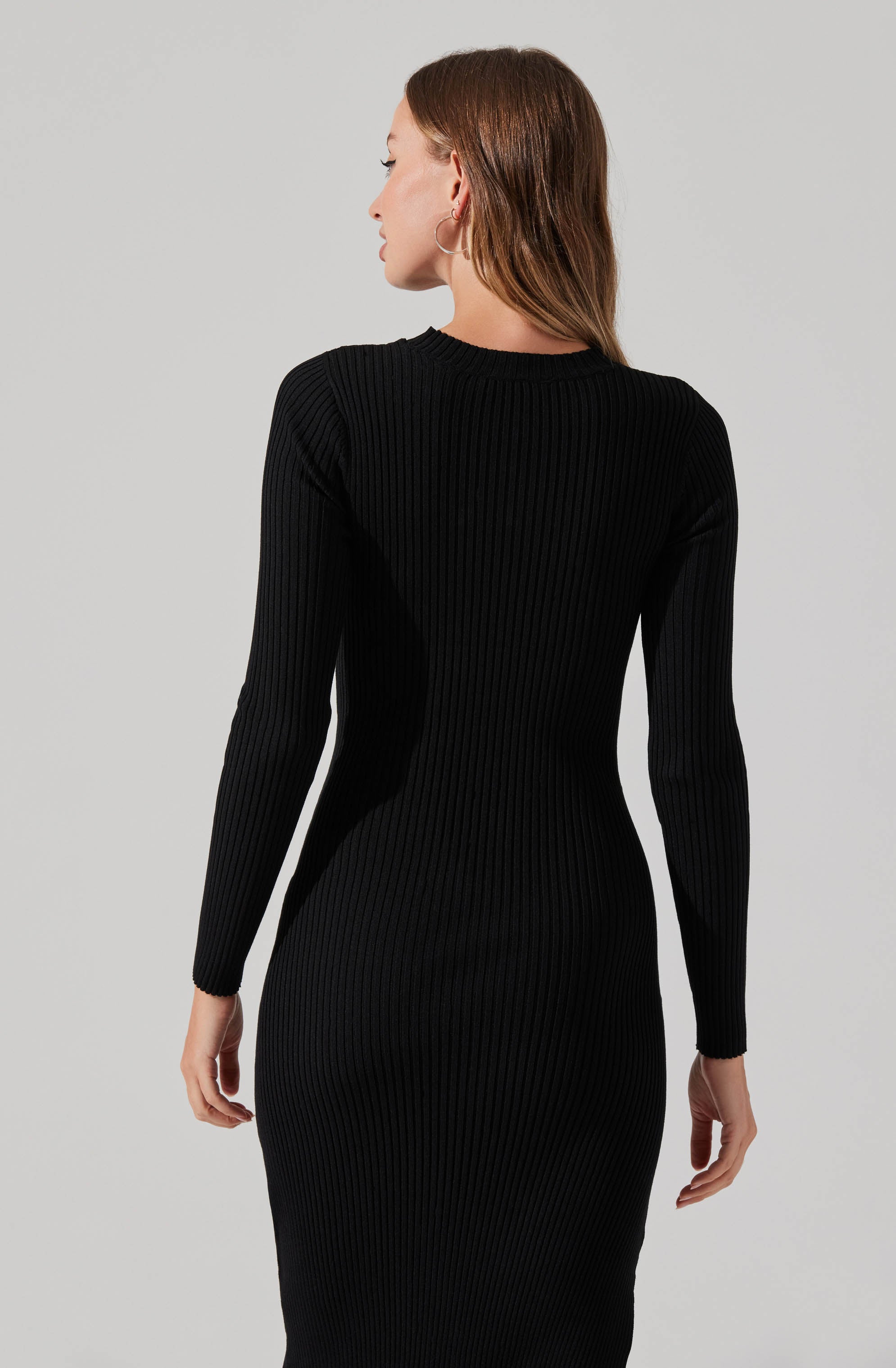 Long Sleeve Button Side Midi Sweater Dress-Aljck