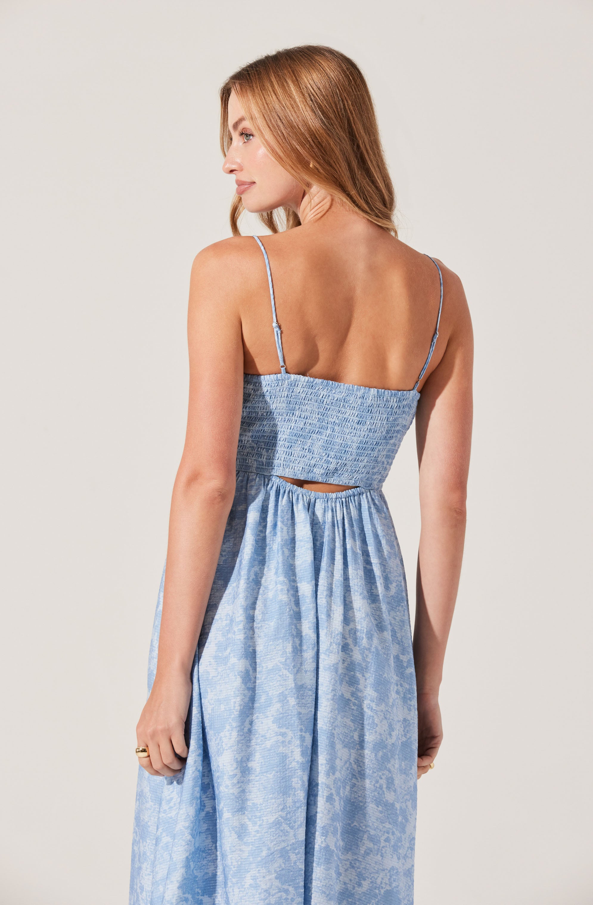 Front Cutout Floral Midi Dress-Aljck