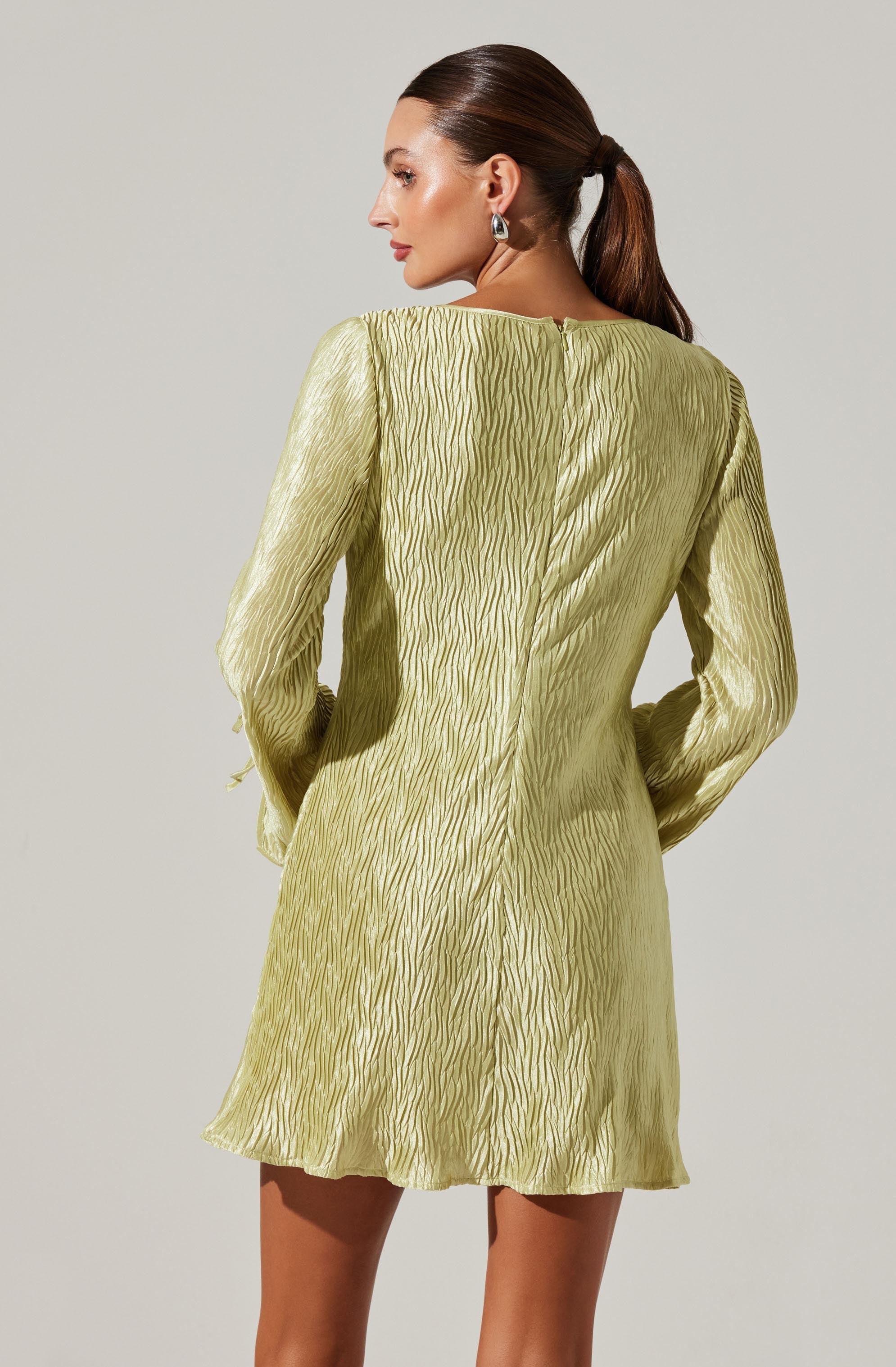 Textured Plisse Long Sleeve Mini Dress-Aljck