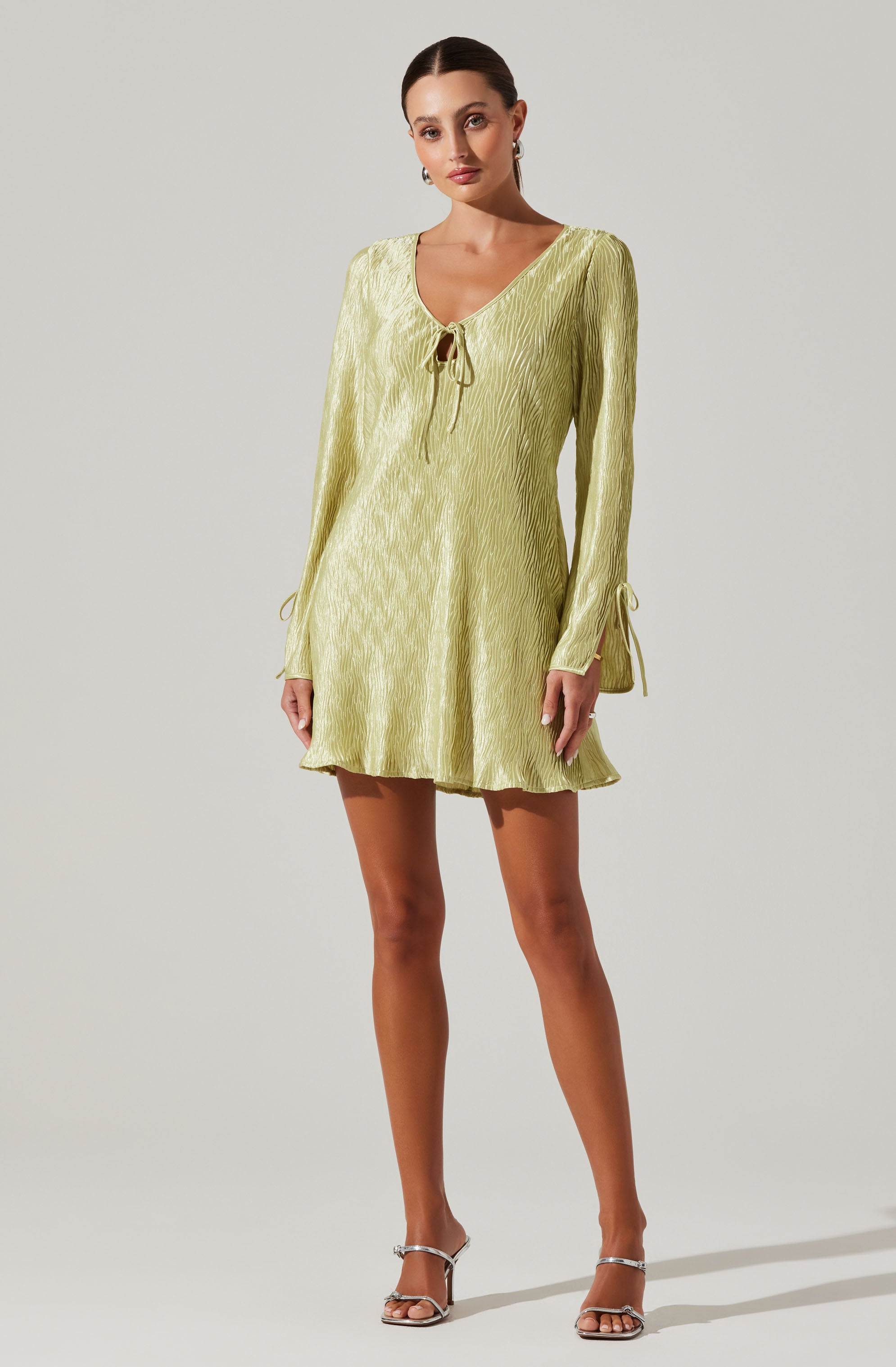 Textured Plisse Long Sleeve Mini Dress-Aljck