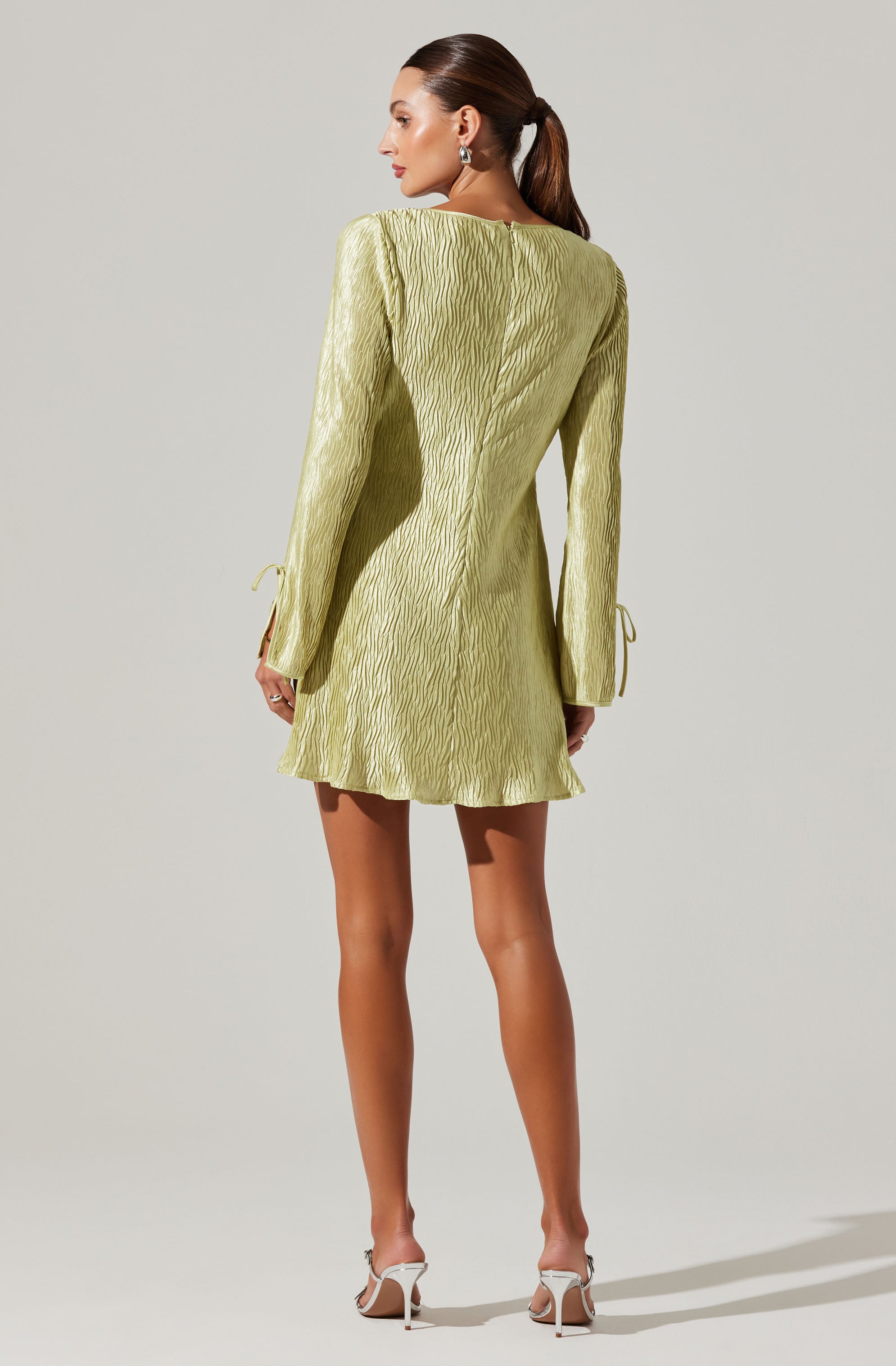 Textured Plisse Long Sleeve Mini Dress-Aljck