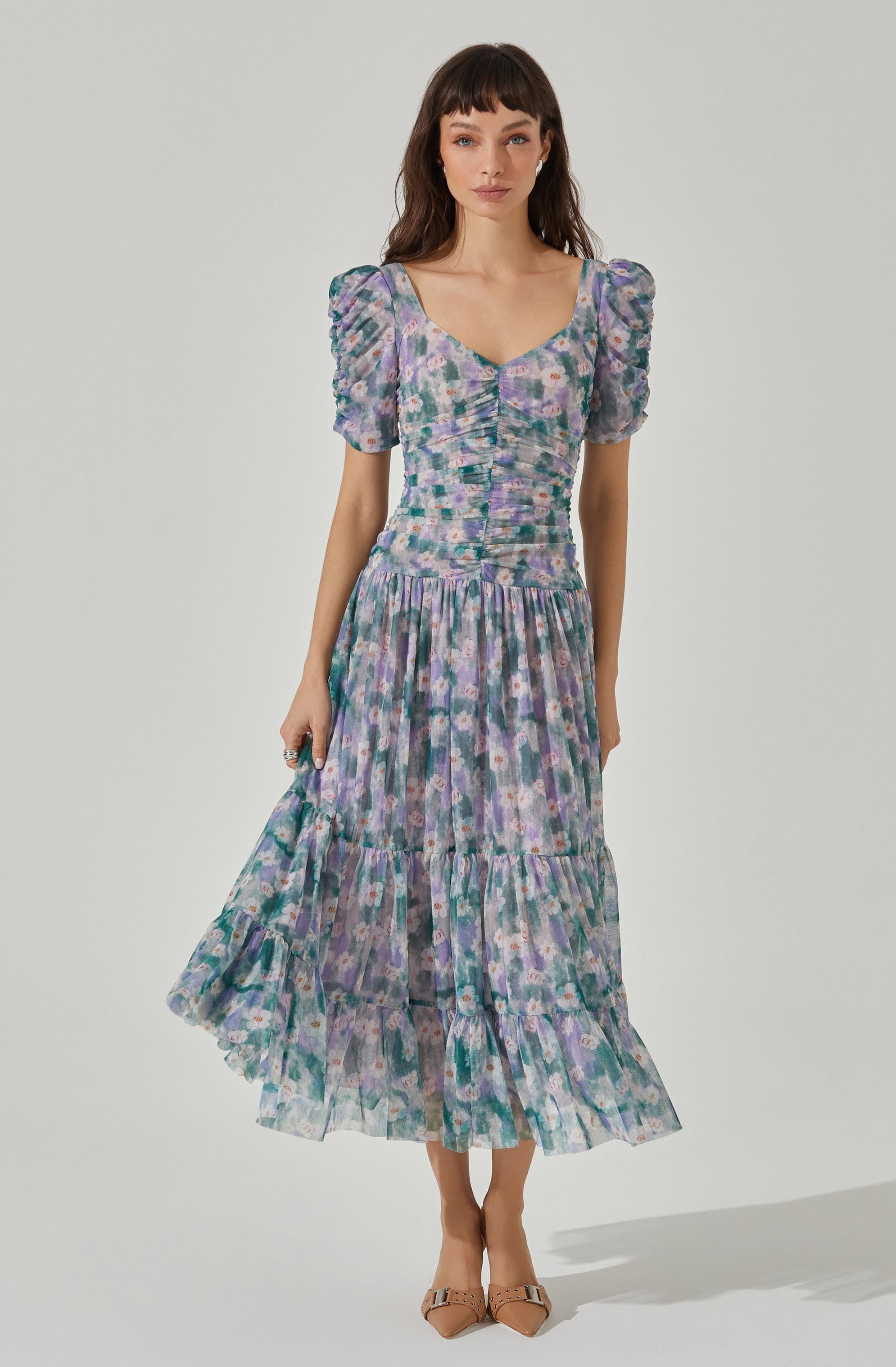 Sweetheart Floral Mesh Midi Dress-Aljck