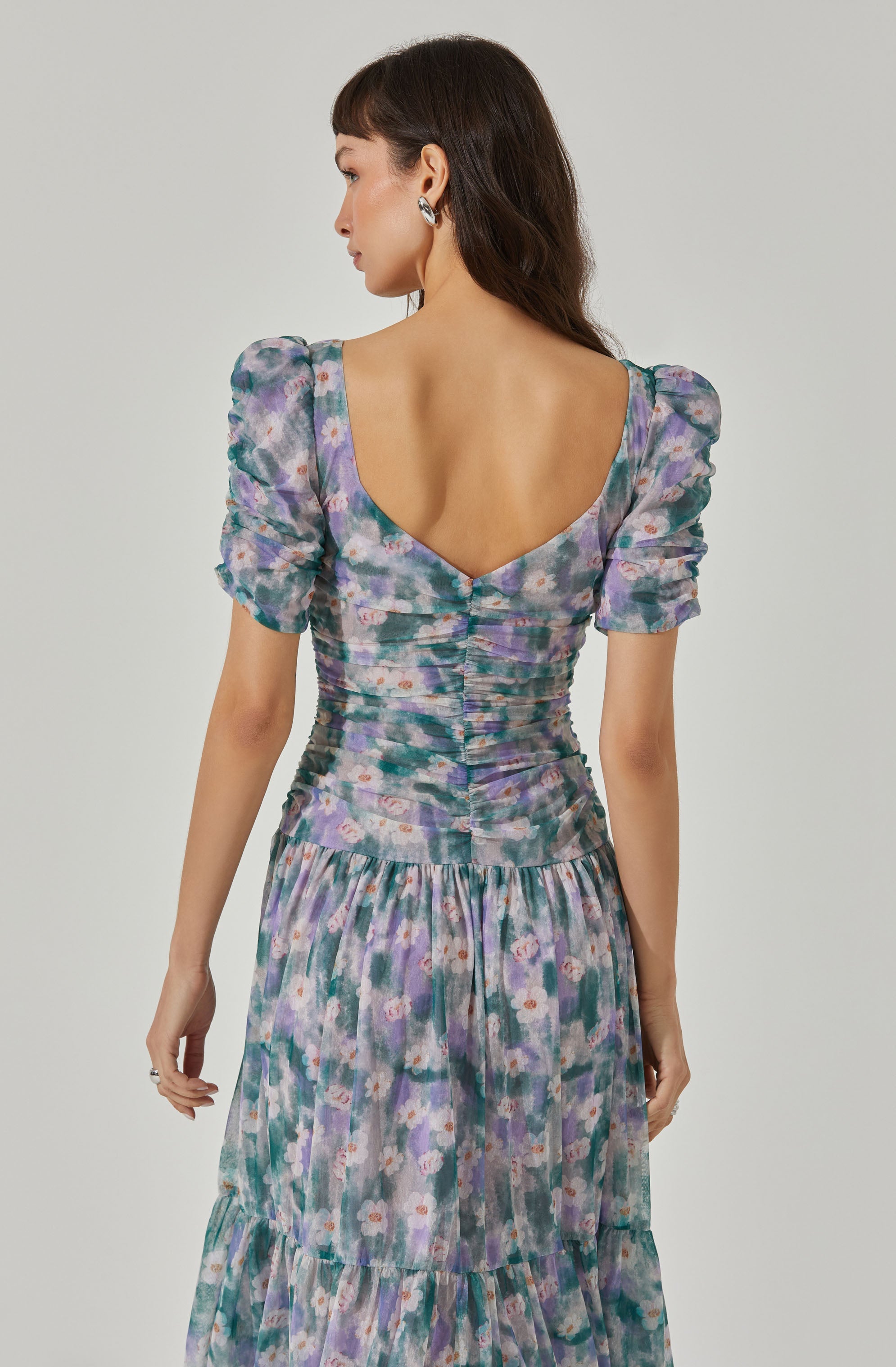Sweetheart Floral Mesh Midi Dress-Aljck