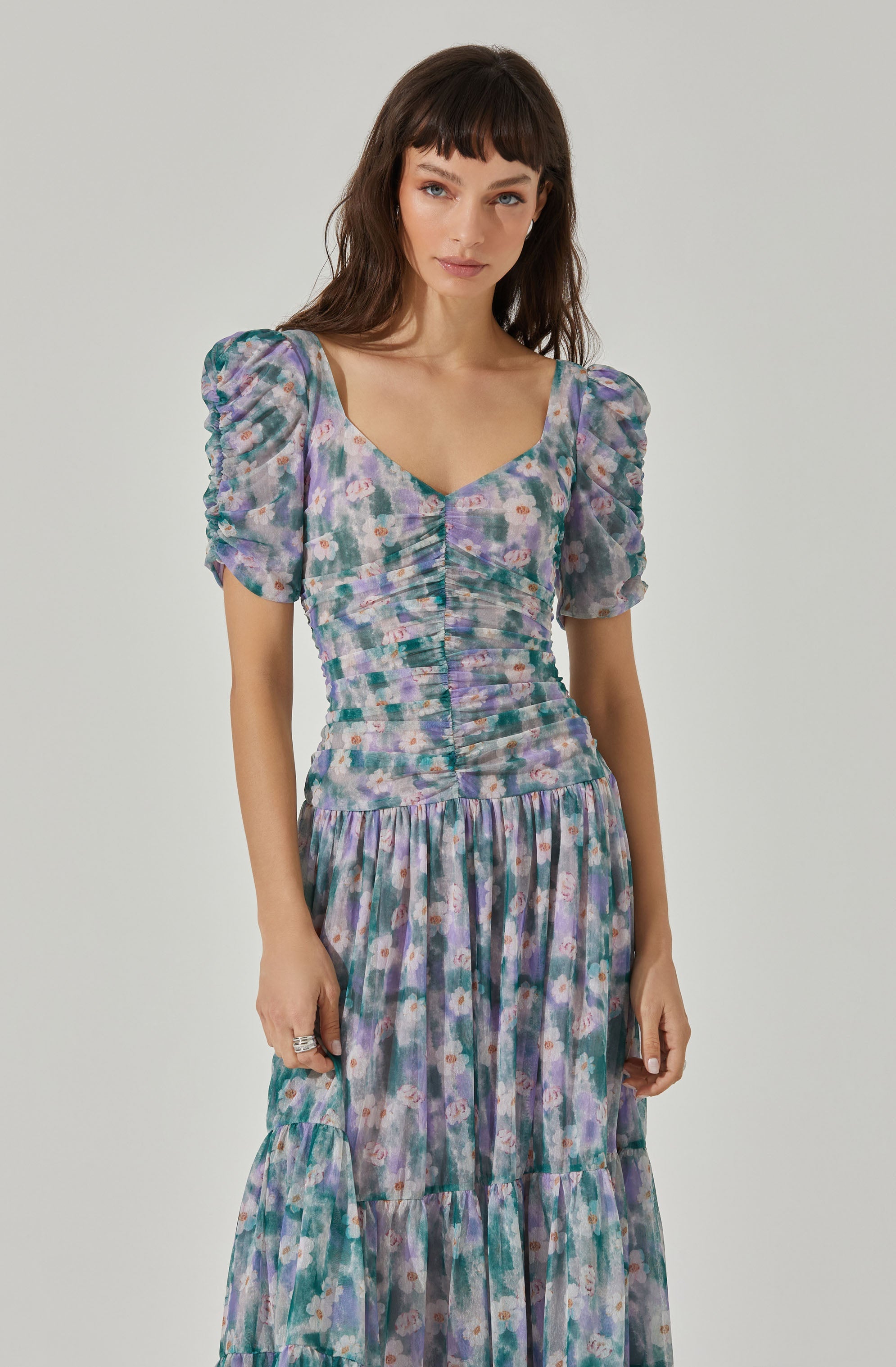 Sweetheart Floral Mesh Midi Dress-Aljck