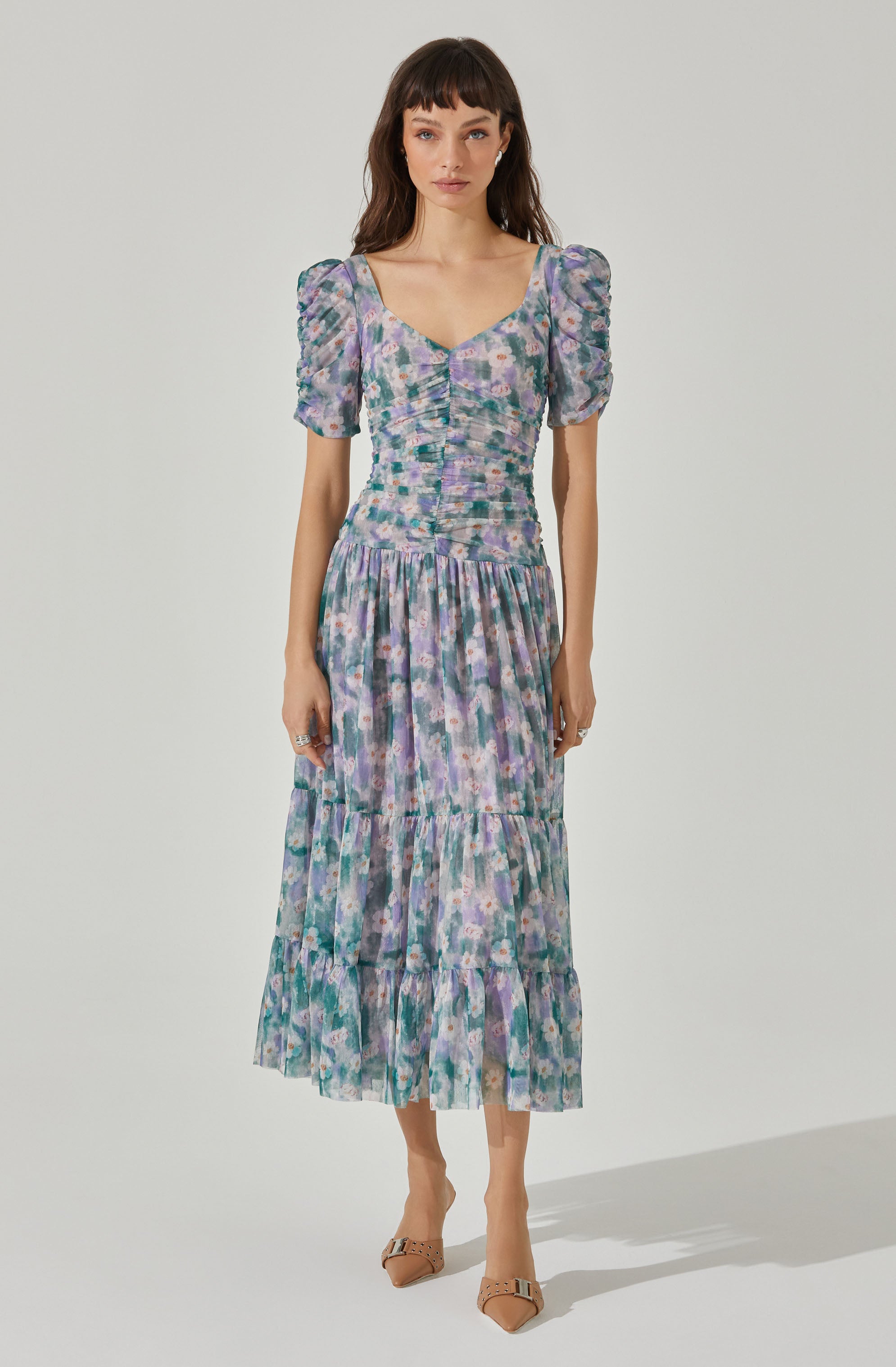 Sweetheart Floral Mesh Midi Dress-Aljck