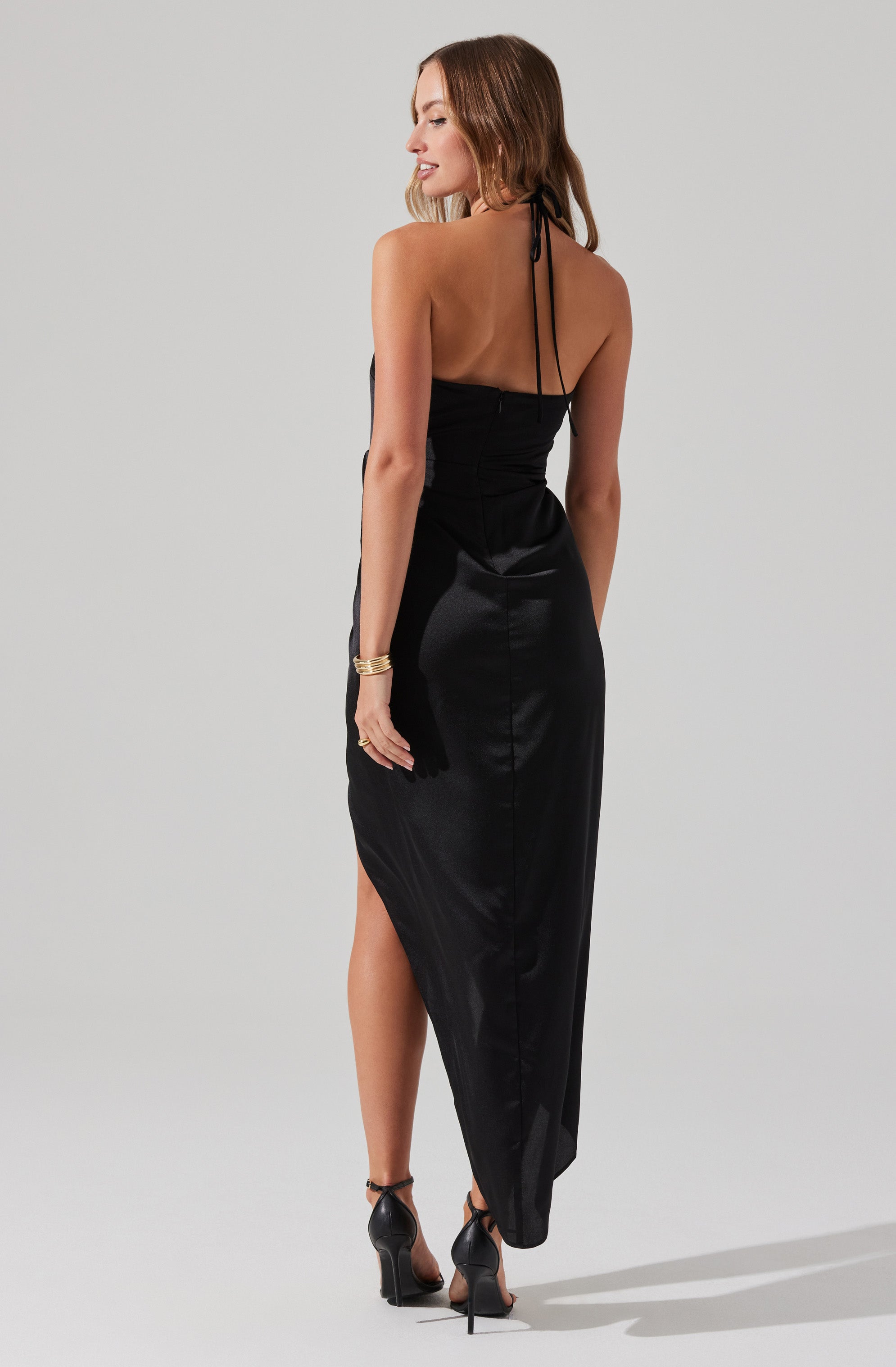 Flower Corsage Halter Midi Dress-Aljck