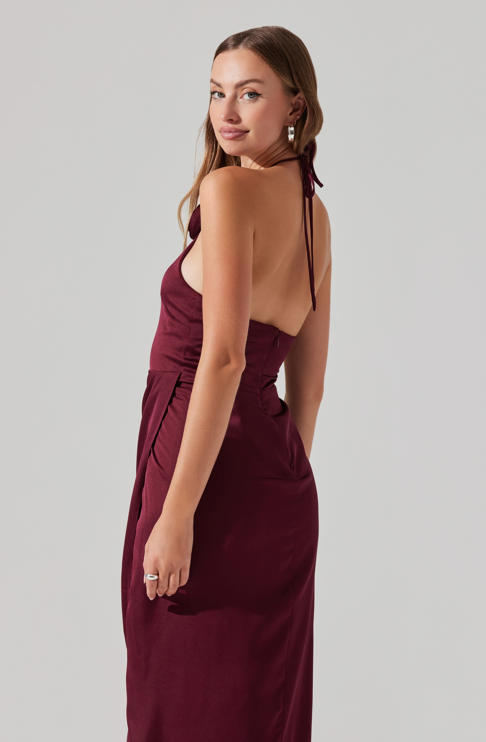 Flower Corsage Halter Midi Dress-Aljck