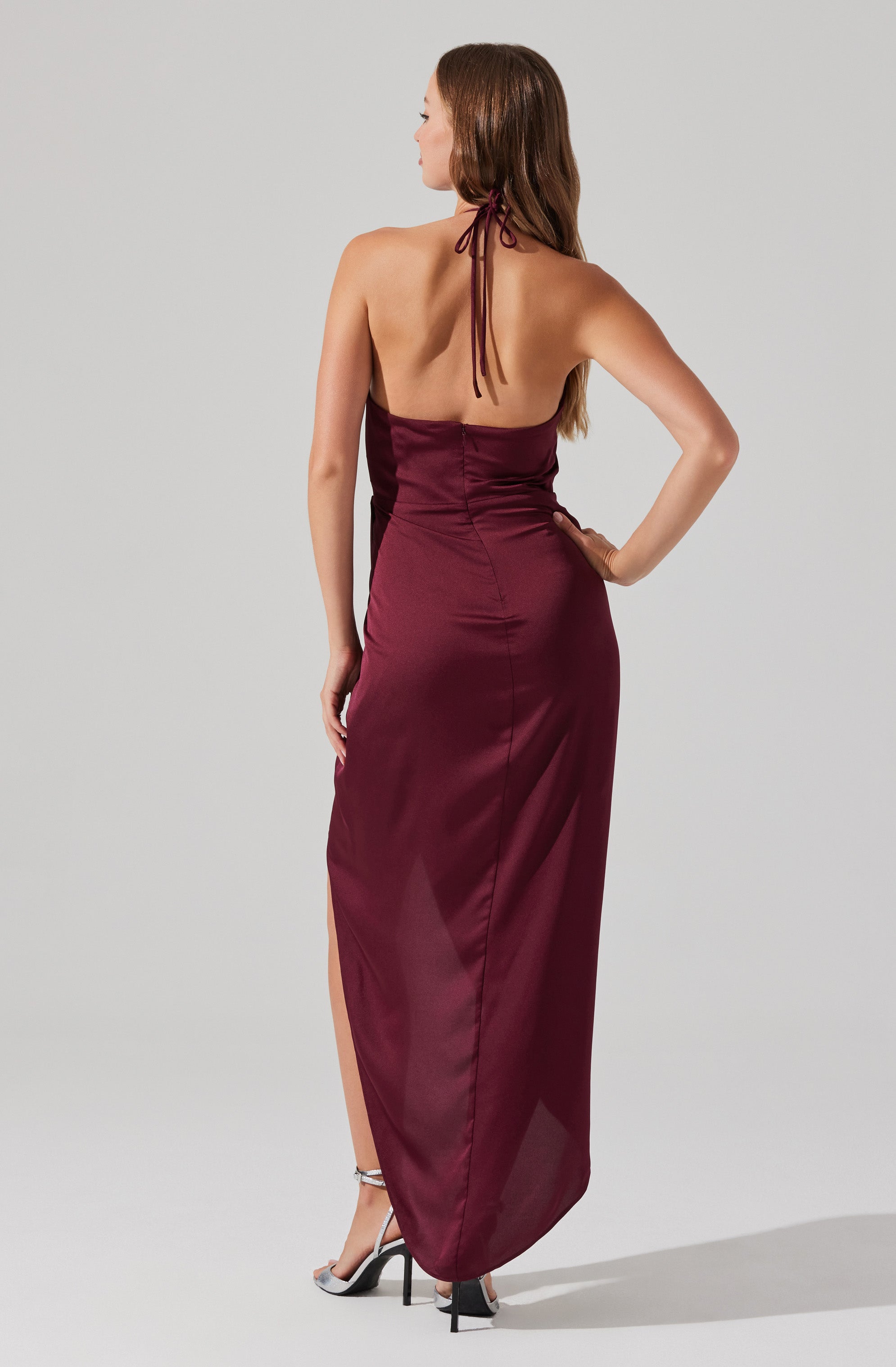 Flower Corsage Halter Midi Dress-Aljck