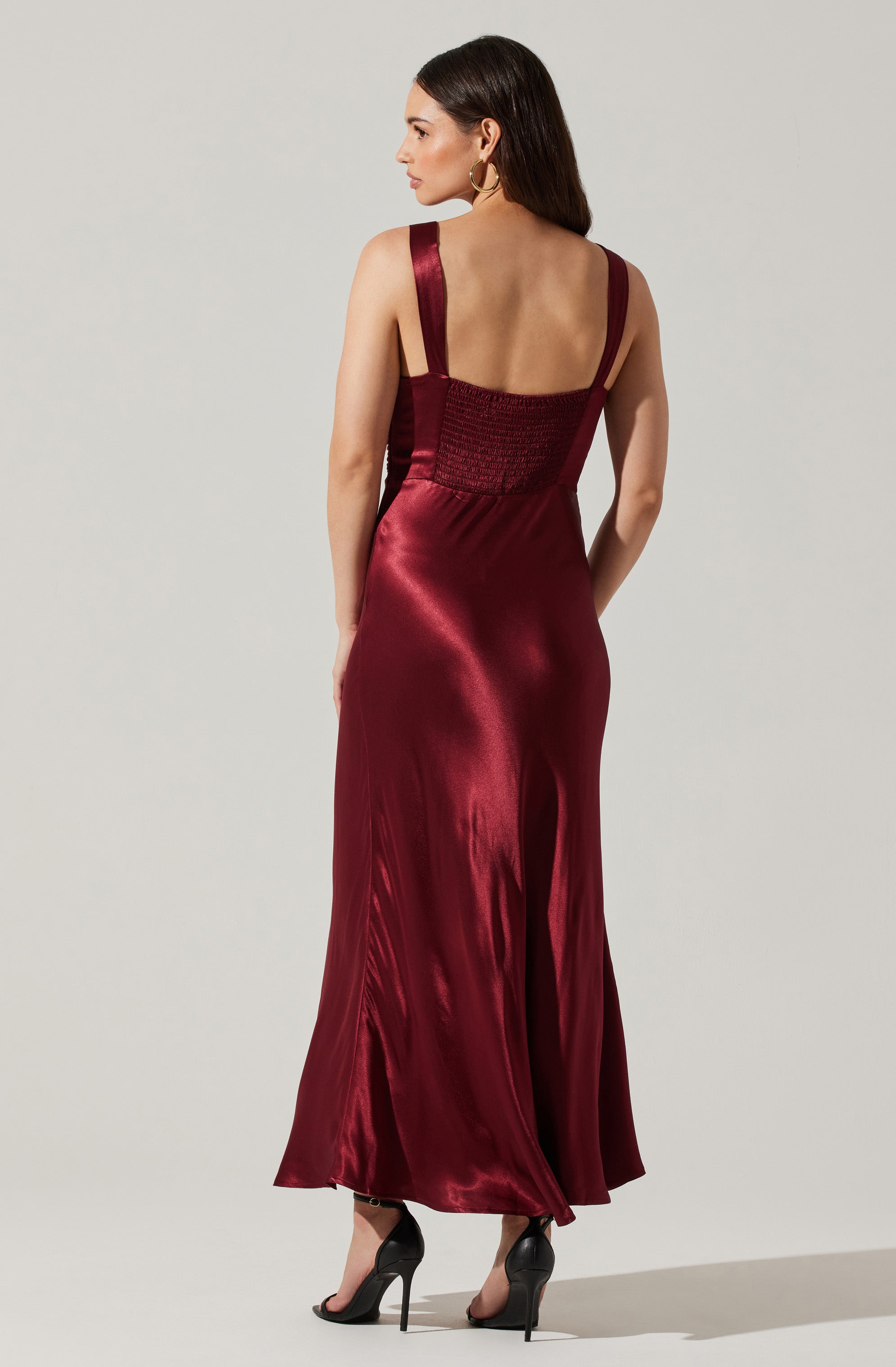 Aeris Satin Lace Trim Maxi Dress-Aljck
