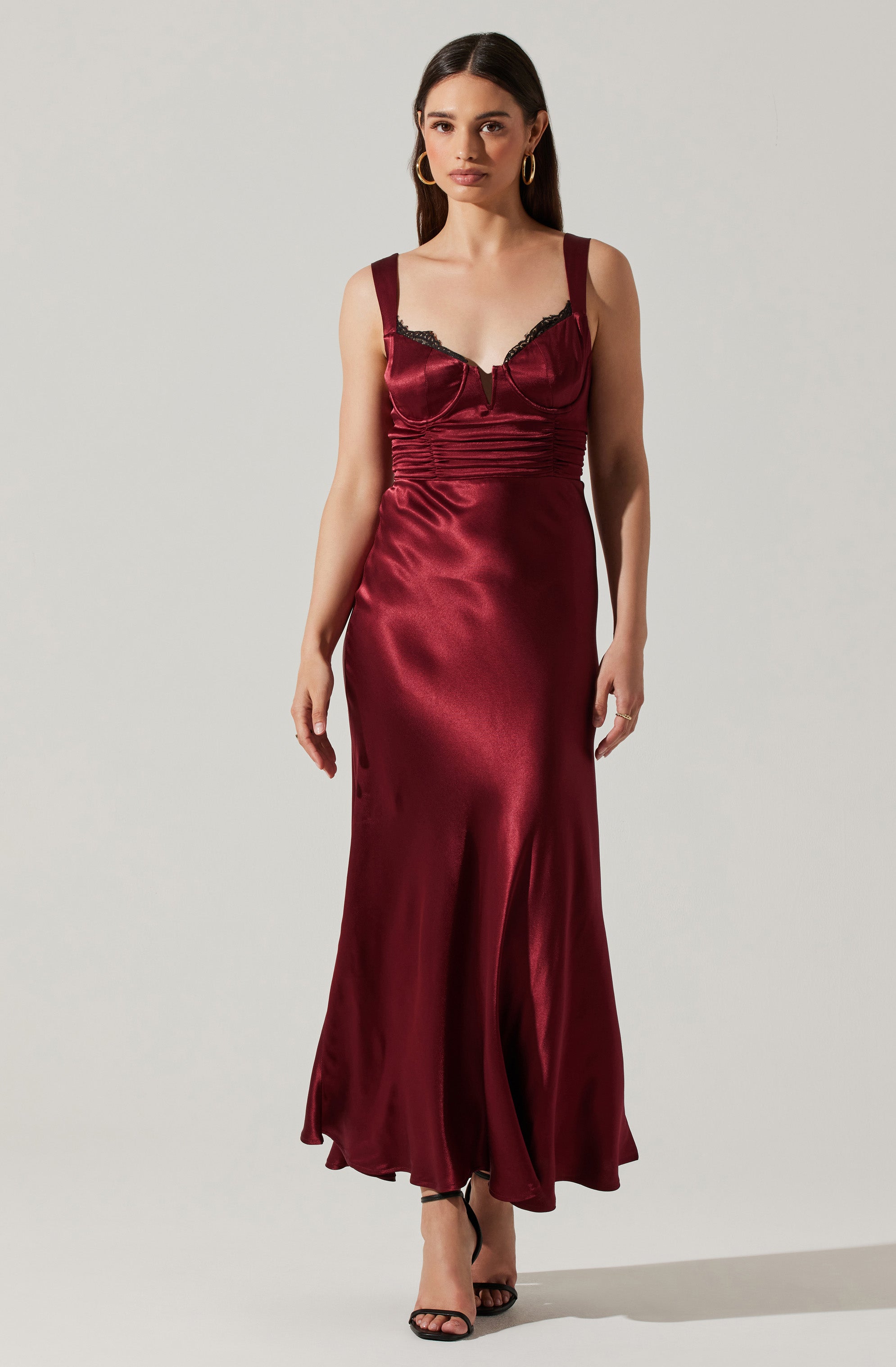 Aeris Satin Lace Trim Maxi Dress-Aljck