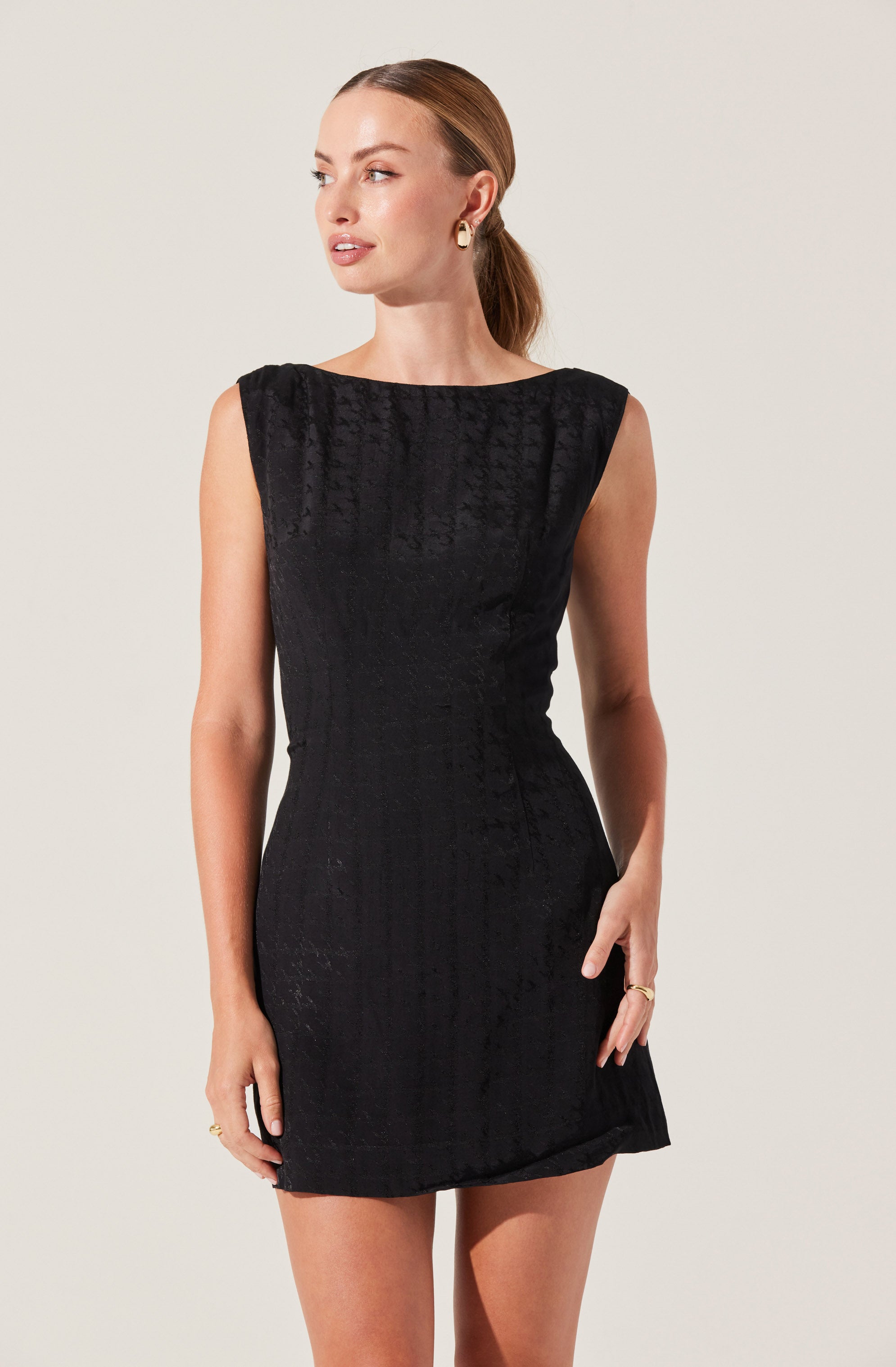 Open Cowl Back Mini Dress-Aljck