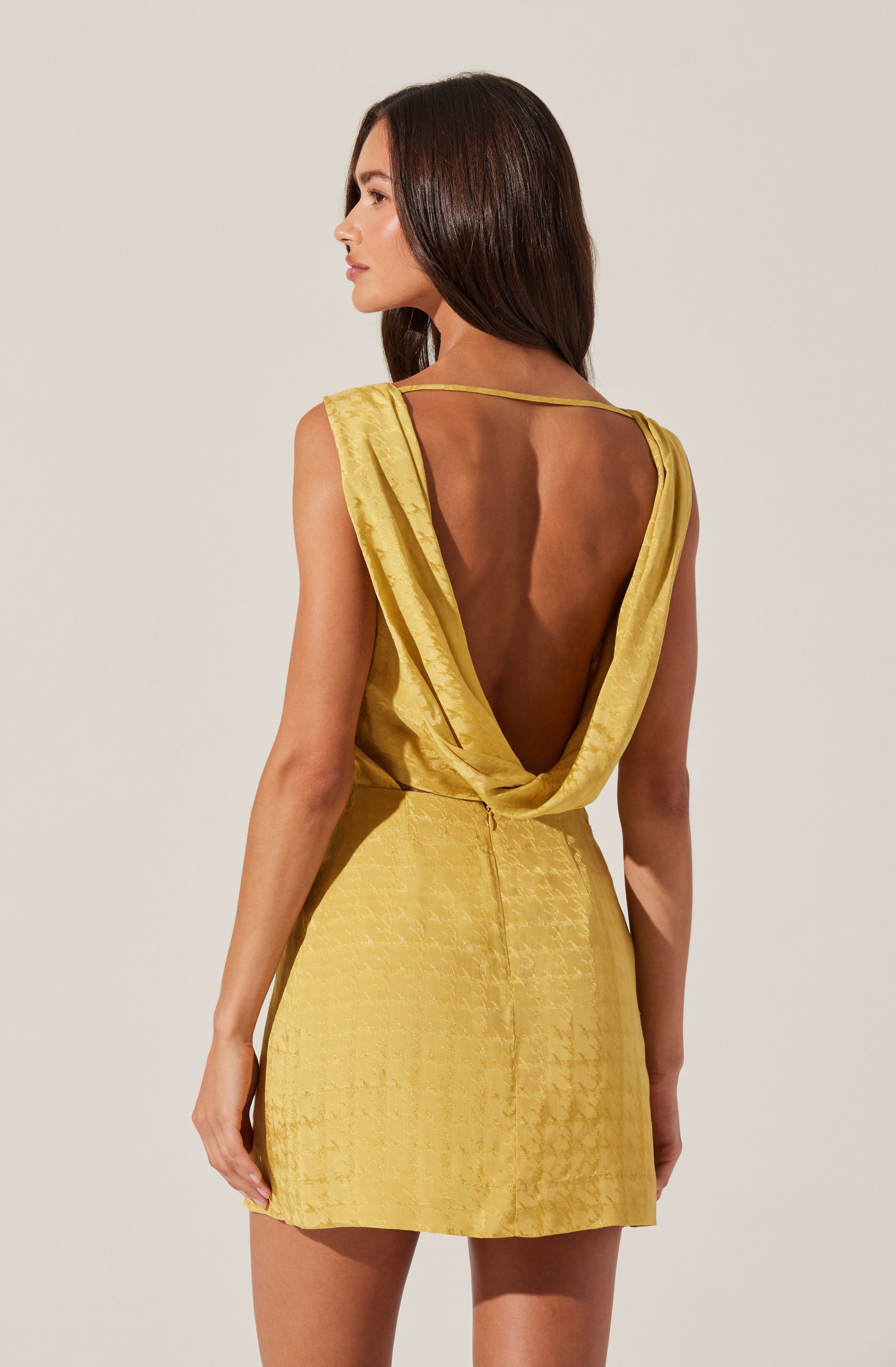 Open Cowl Back Mini Dress-Aljck