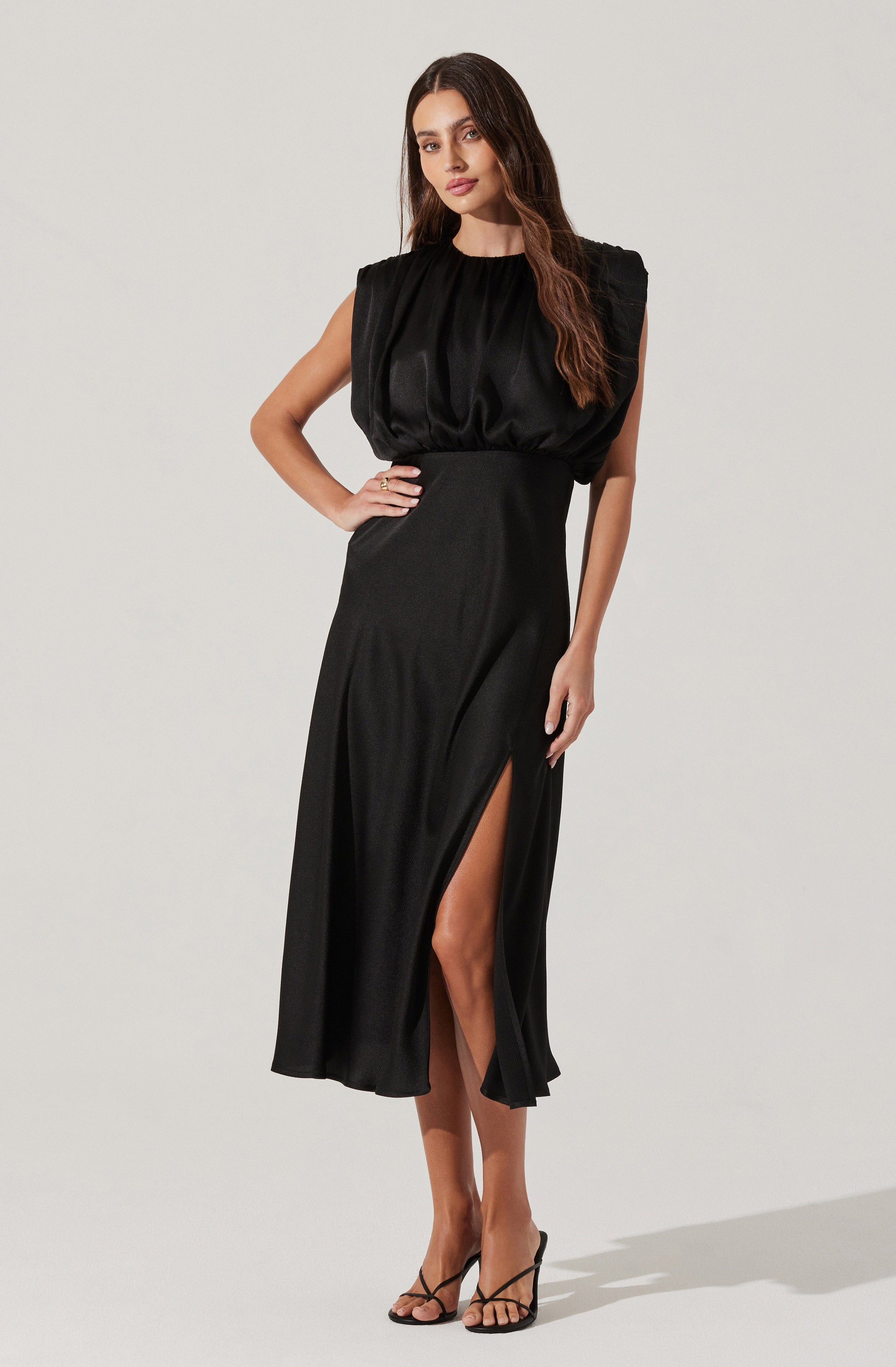 Blouson Satin Midi Dress-Aljck