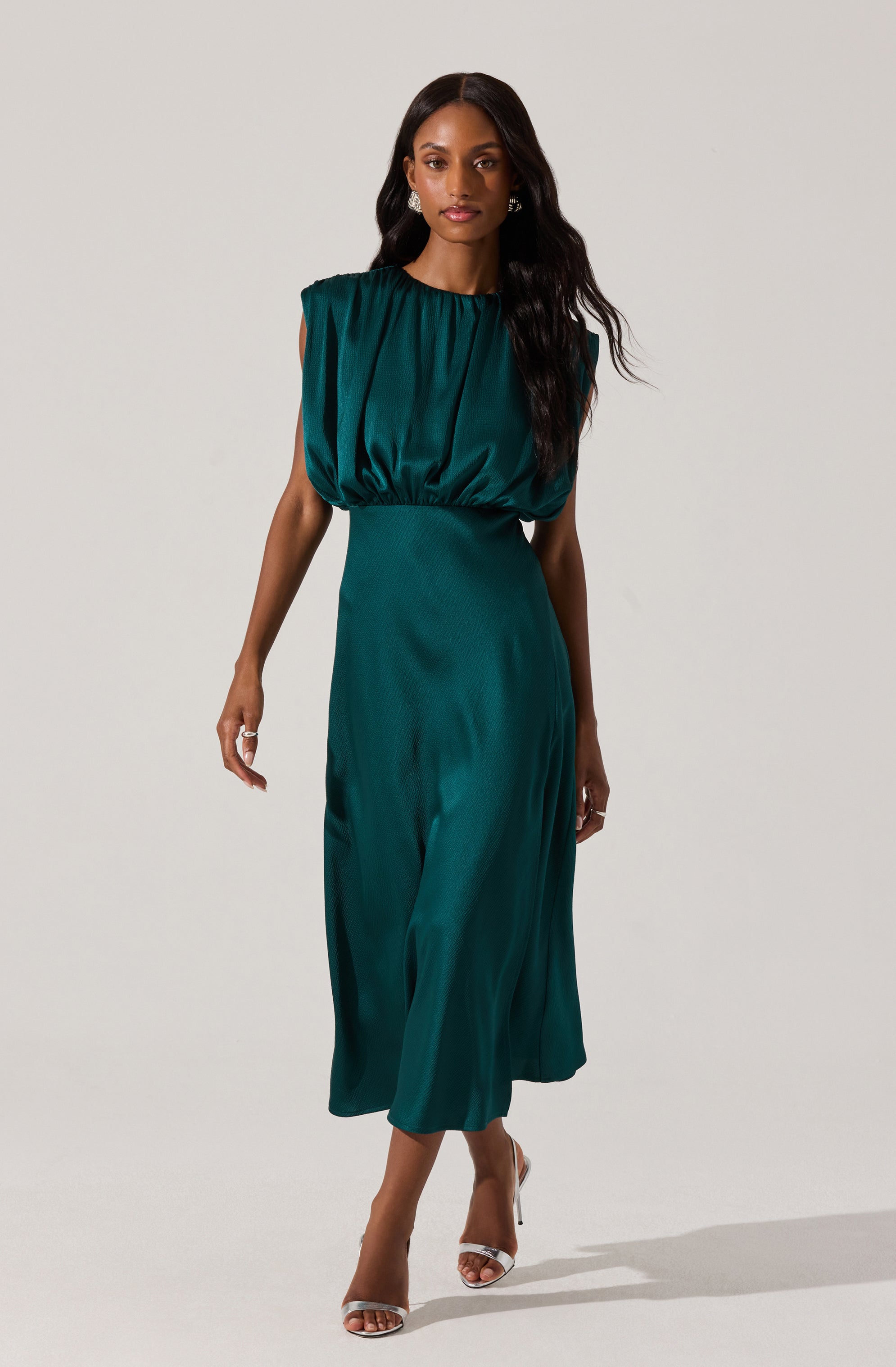 Blouson Satin Midi Dress-Aljck