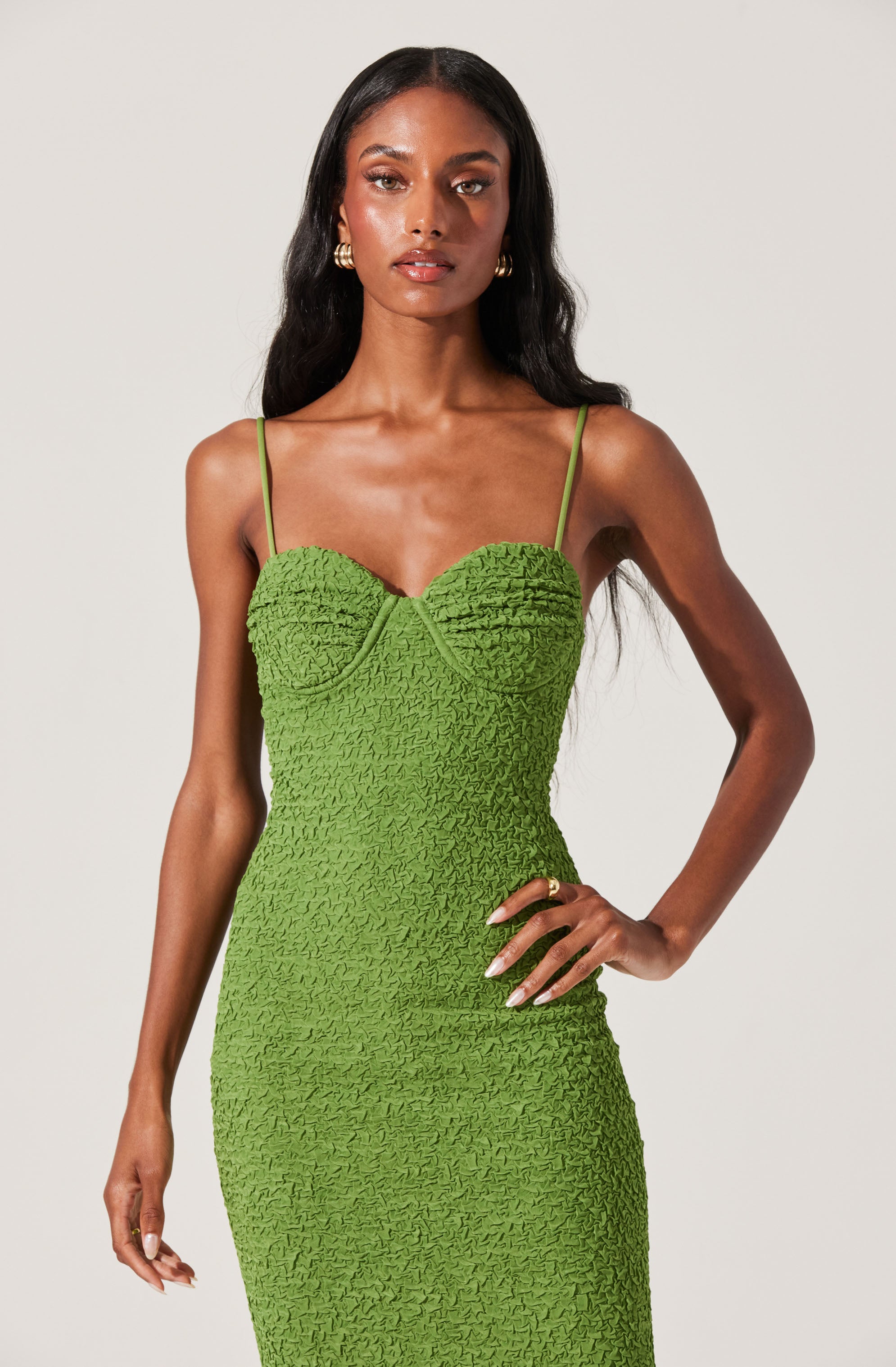 Textured Bustier Midi Dress-Aljck