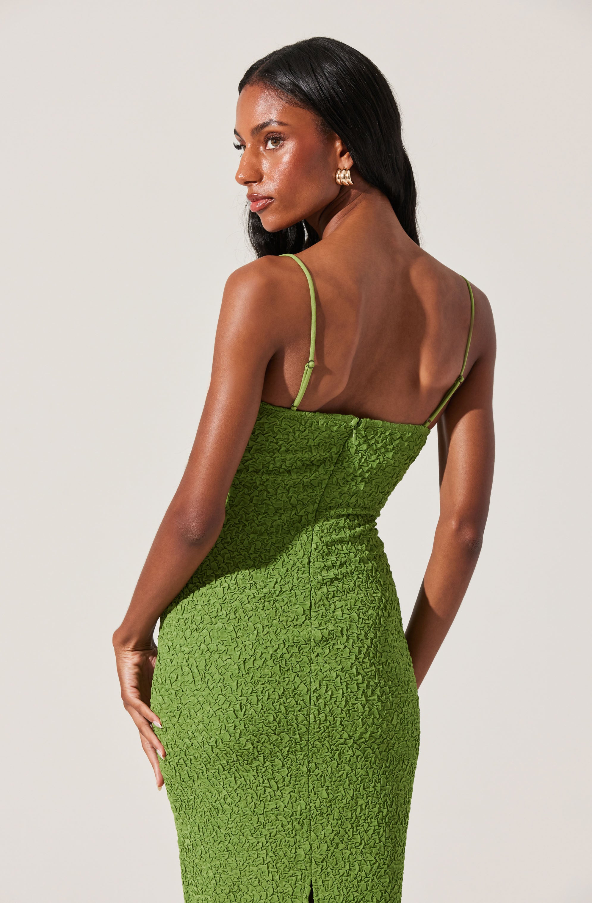 Textured Bustier Midi Dress-Aljck