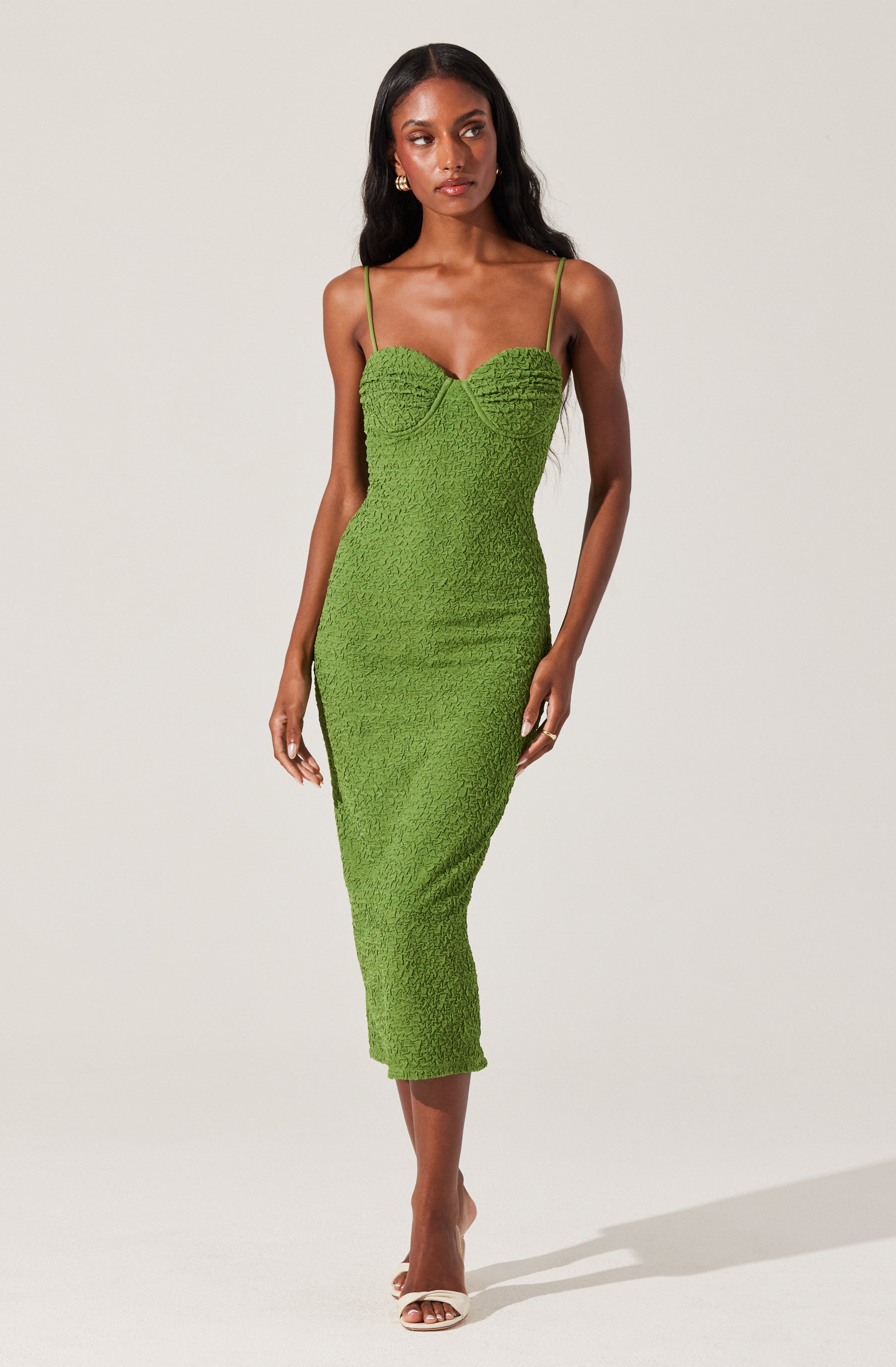 Textured Bustier Midi Dress-Aljck