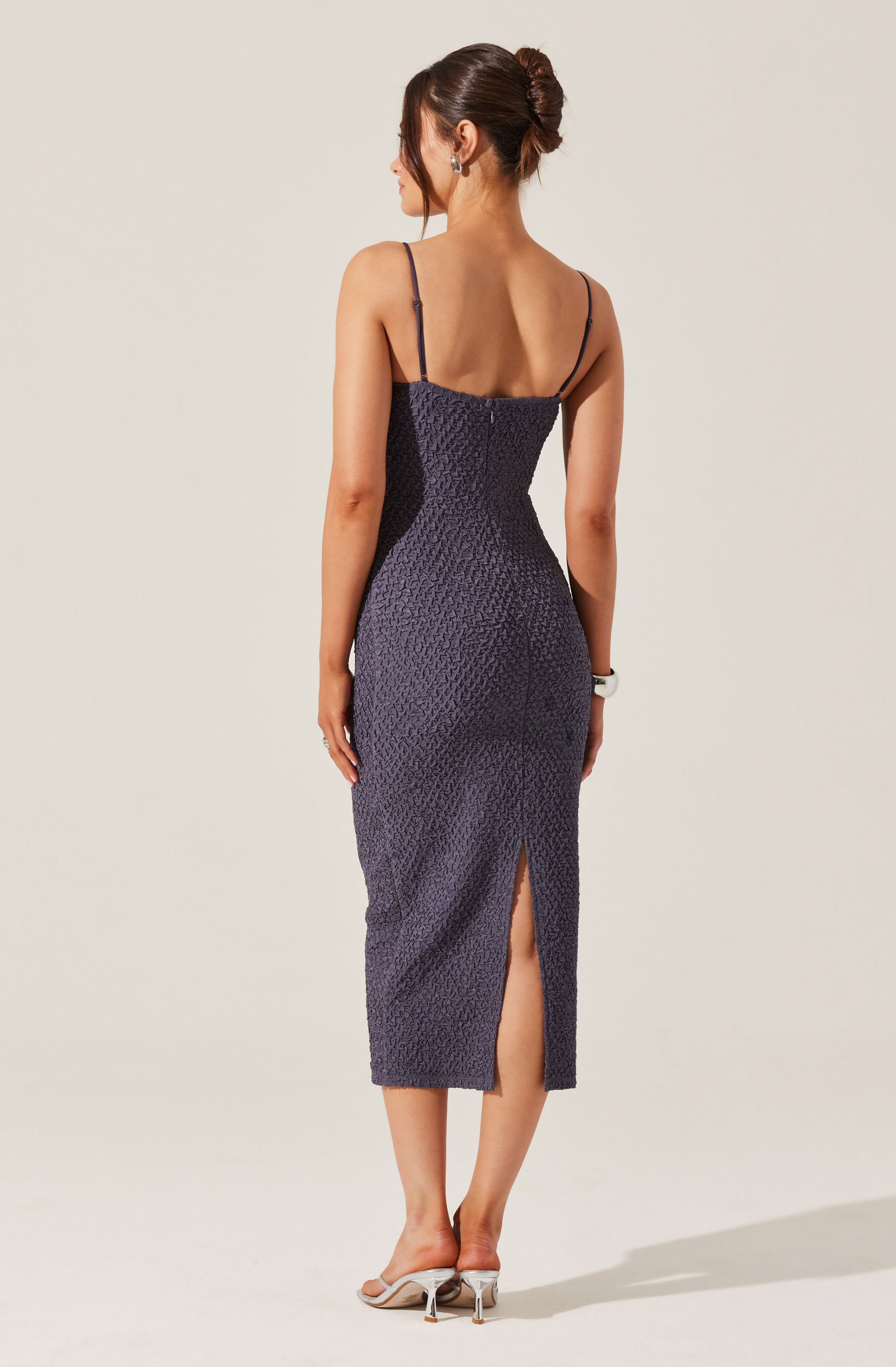 Textured Bustier Midi Dress-Aljck
