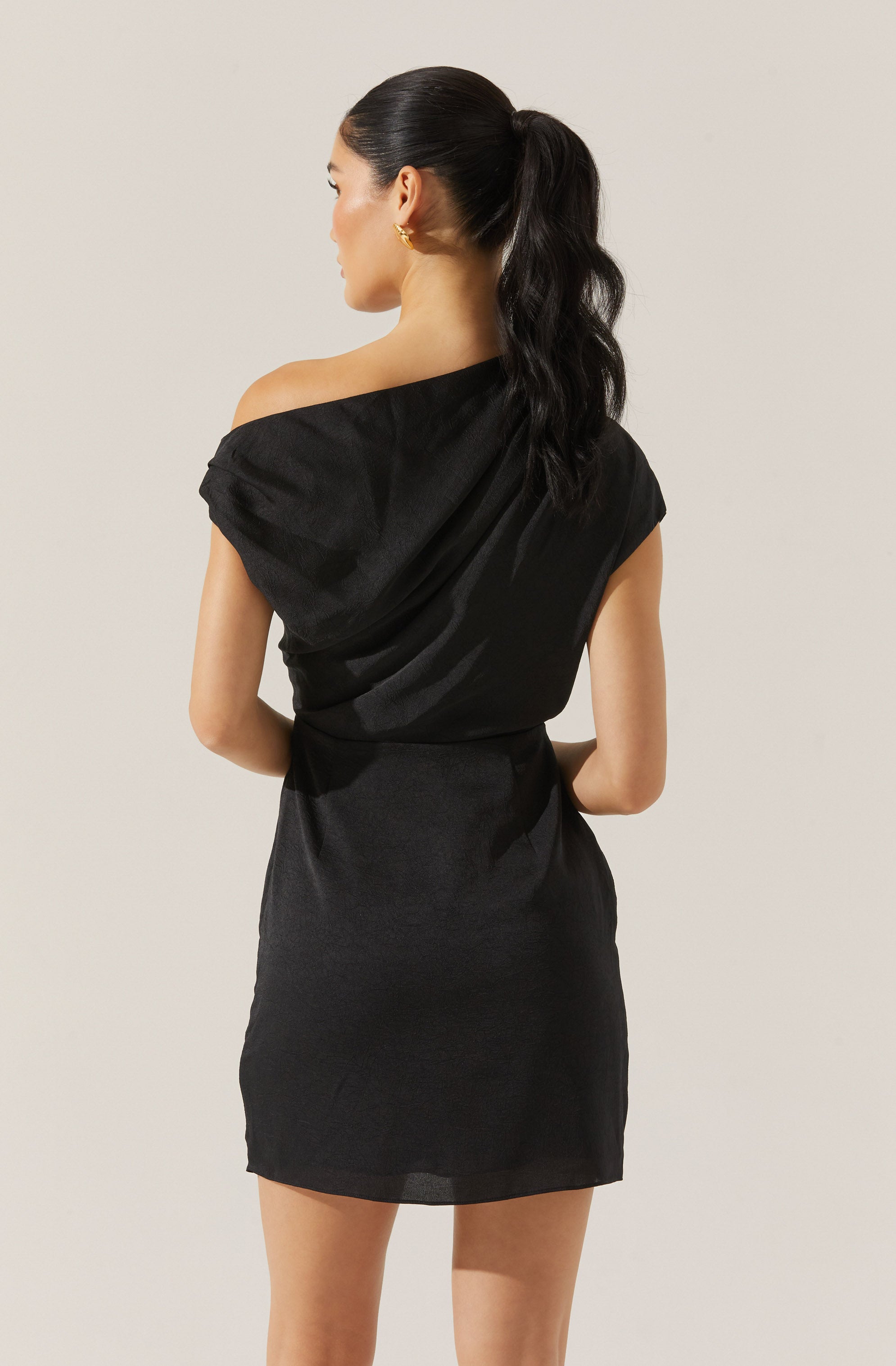 Draped Off Shoulder Mini Dress-Aljck
