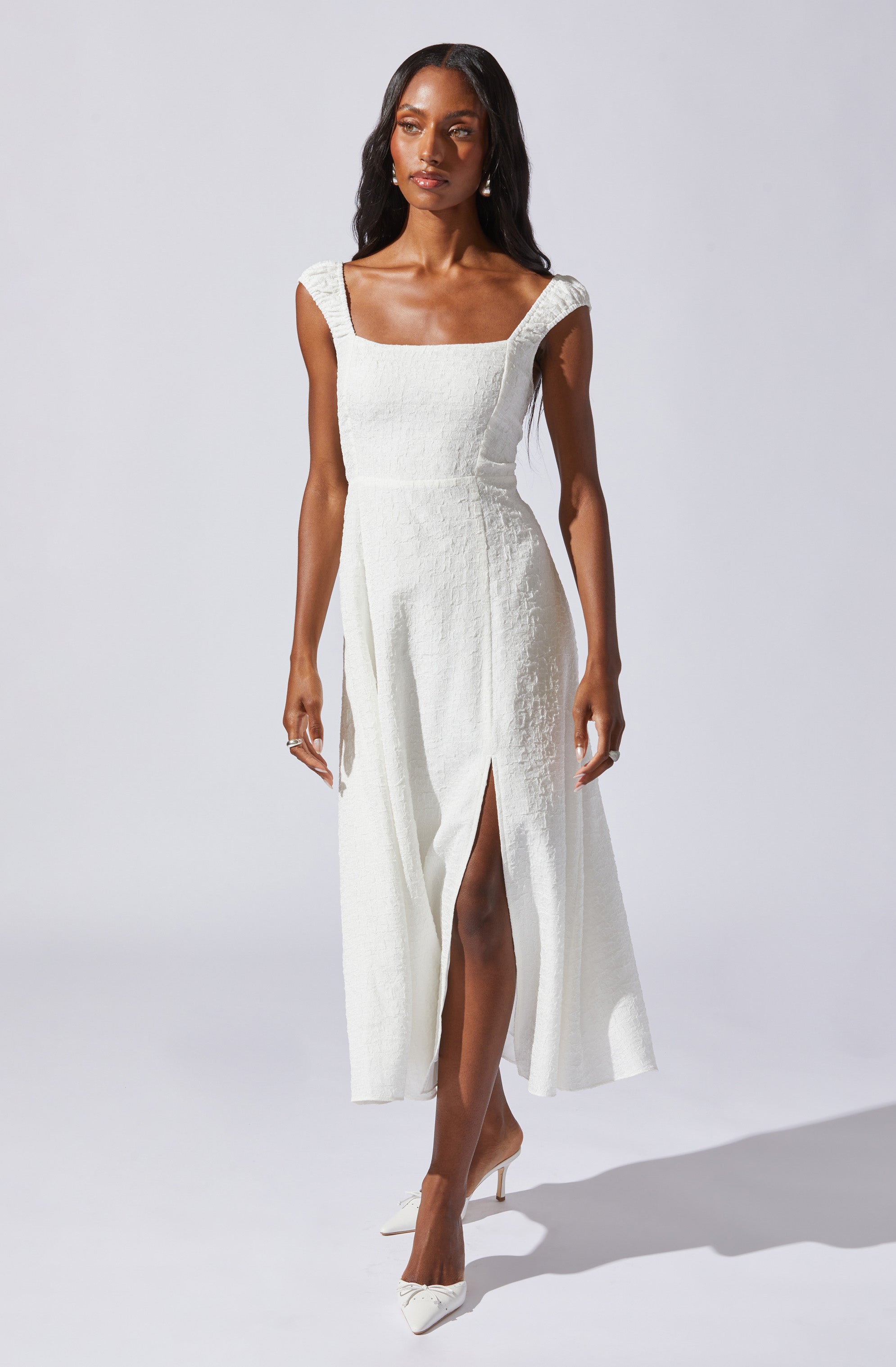 Crinkle Shoulder Midi Dress-Aljck