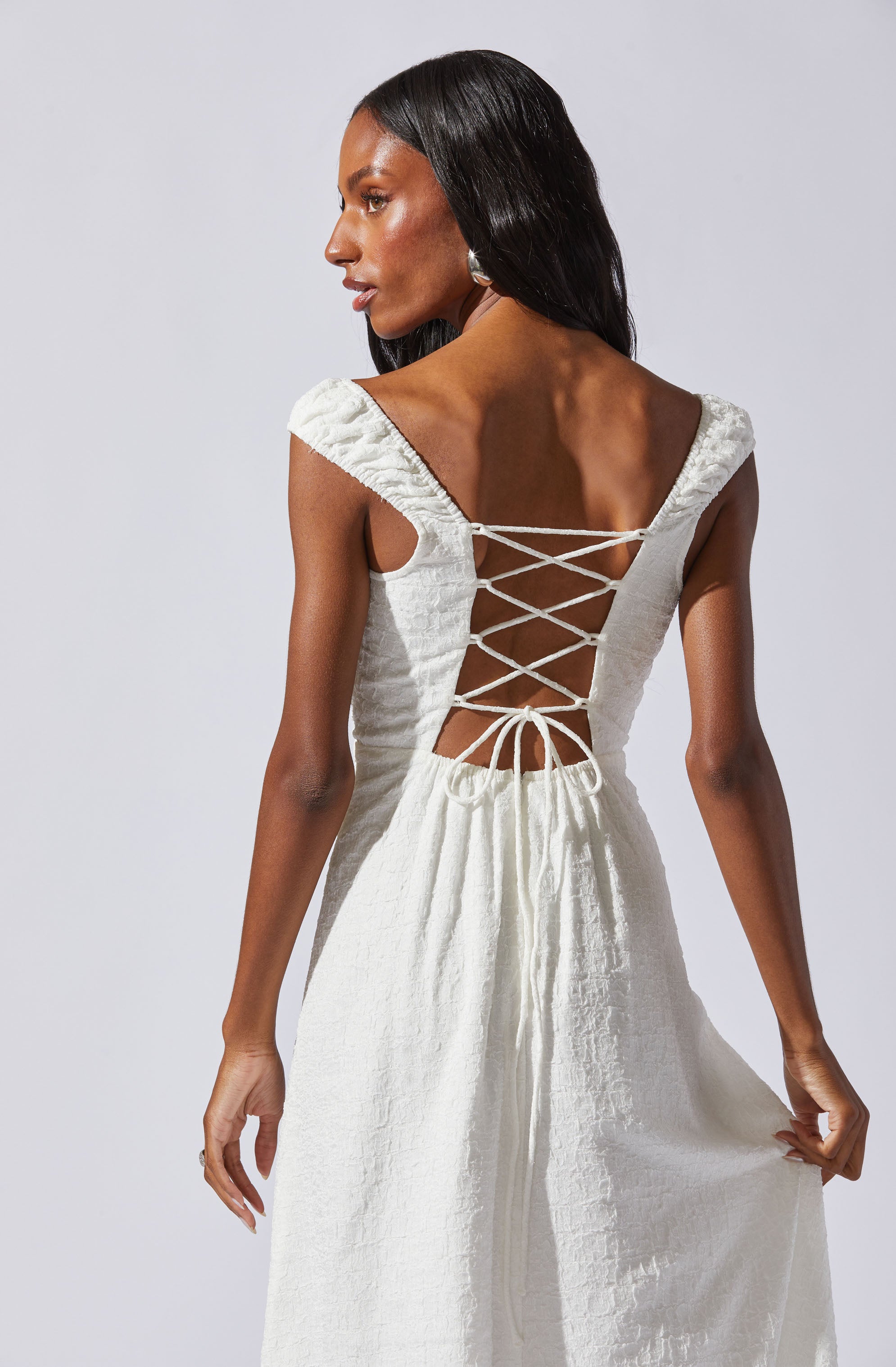 Crinkle Shoulder Midi Dress-Aljck