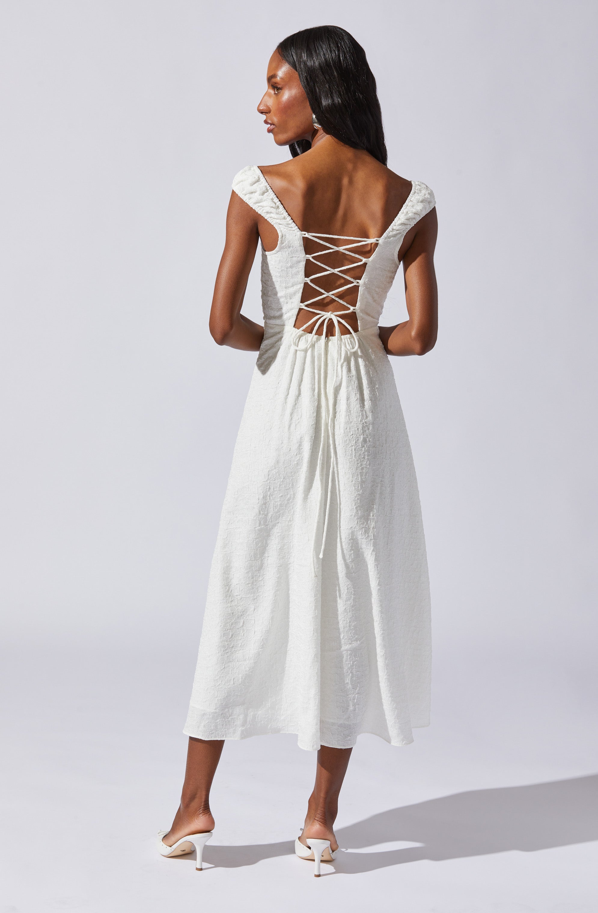 Crinkle Shoulder Midi Dress-Aljck