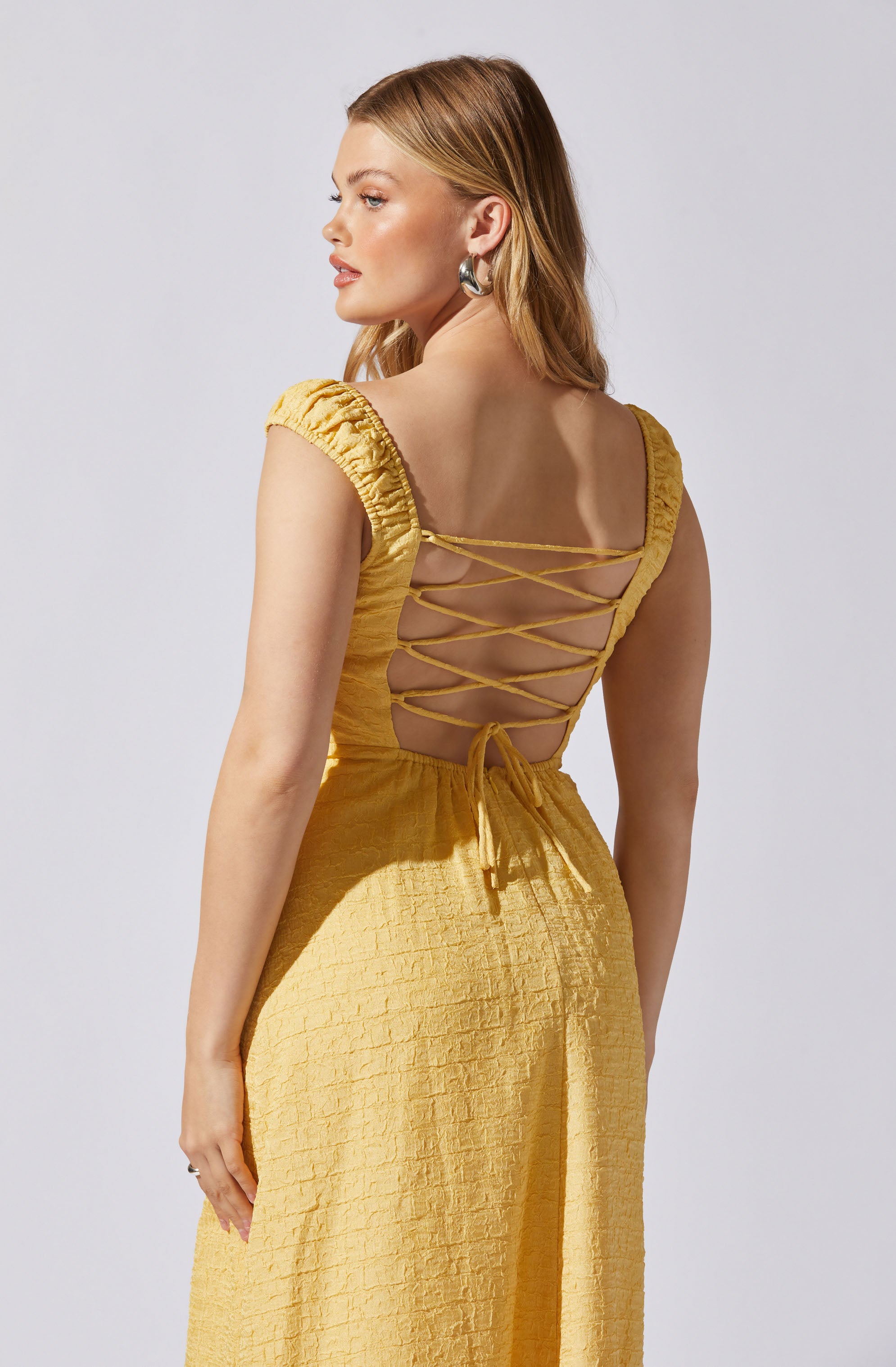 Crinkle Shoulder Midi Dress-Aljck