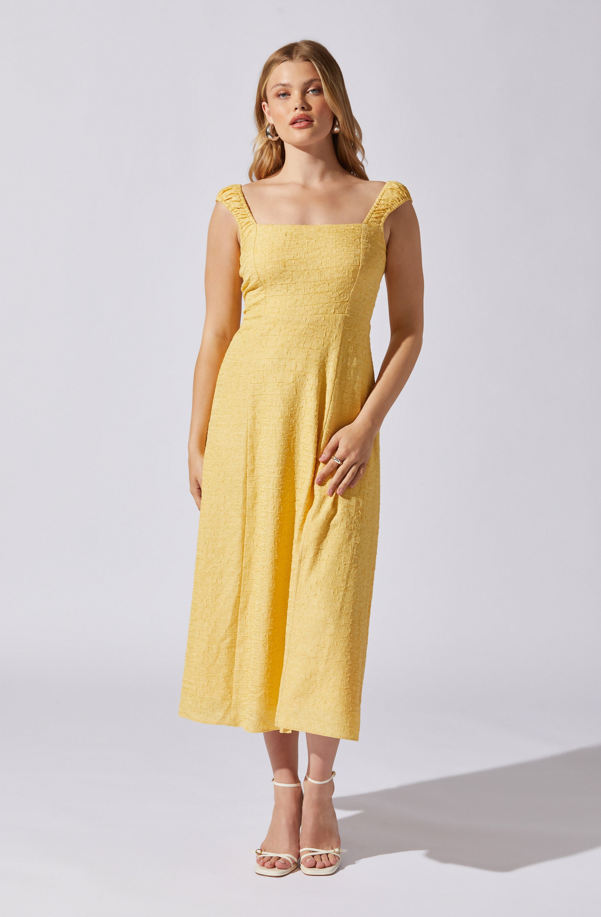 Crinkle Shoulder Midi Dress-Aljck