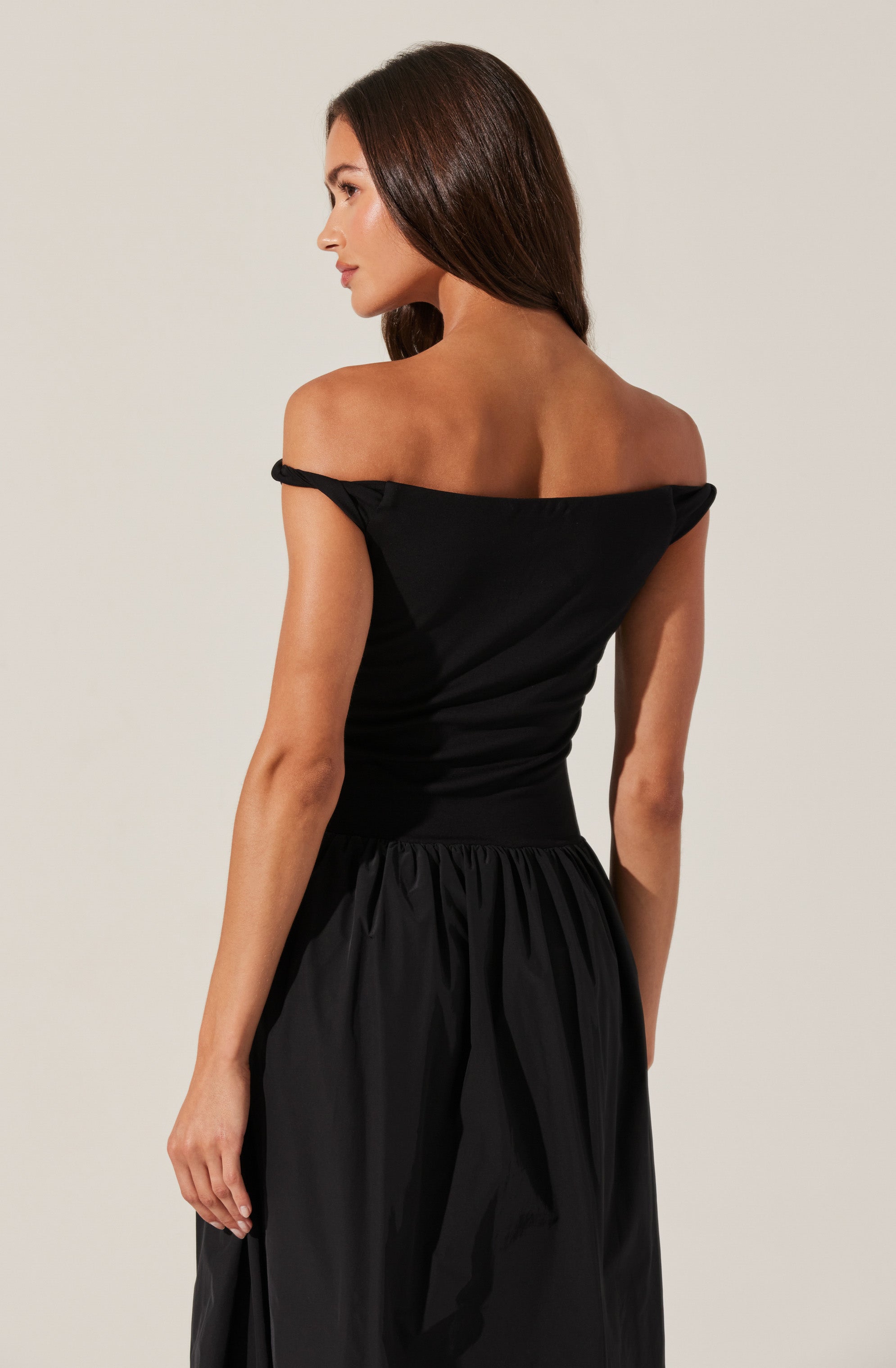 Off Shoulder Poplin Midi Dress-Aljck