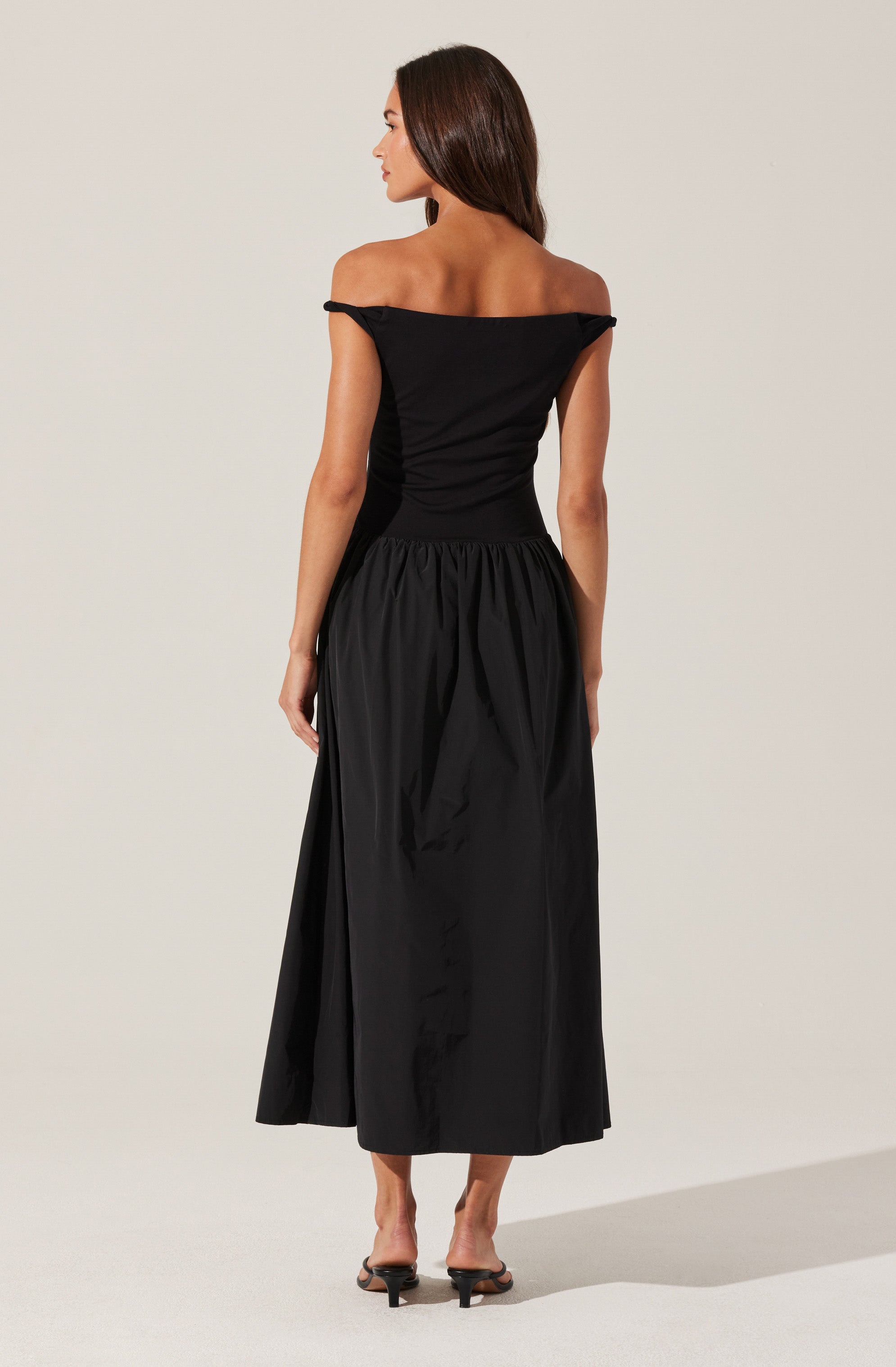 Off Shoulder Poplin Midi Dress-Aljck
