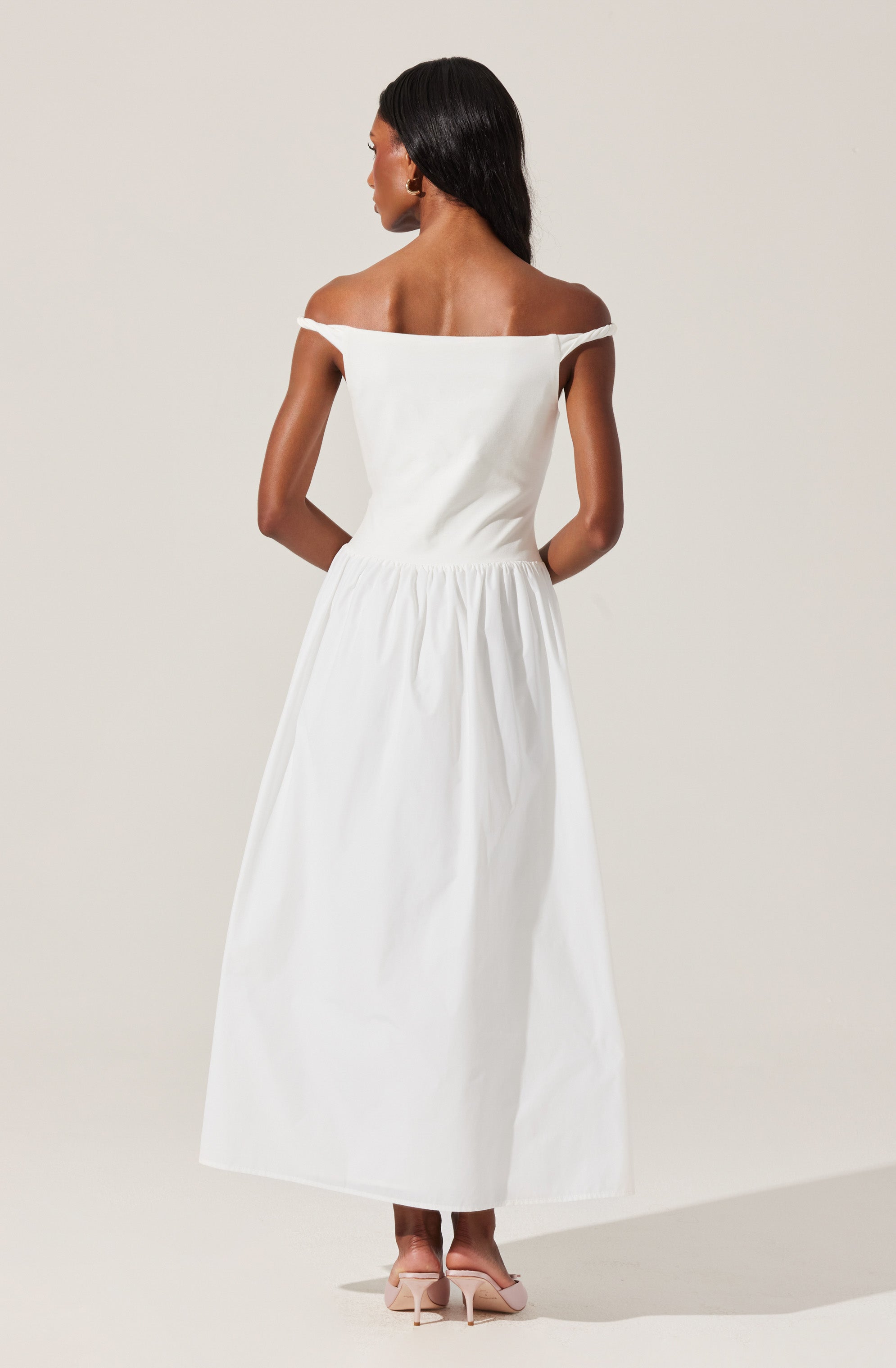 Off Shoulder Poplin Midi Dress-Aljck