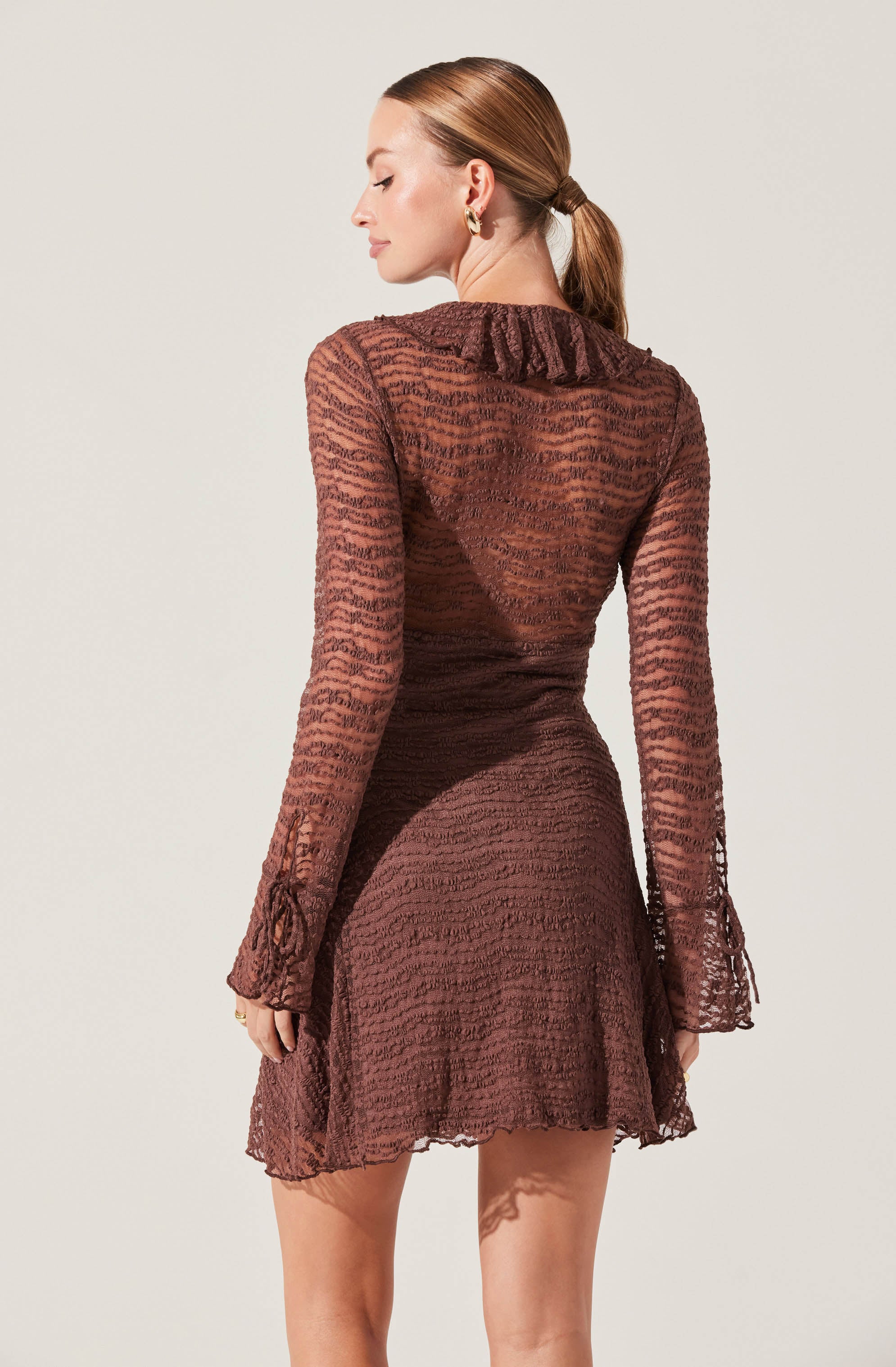 Ruffle V-Neck Lace Mini Dress-Aljck