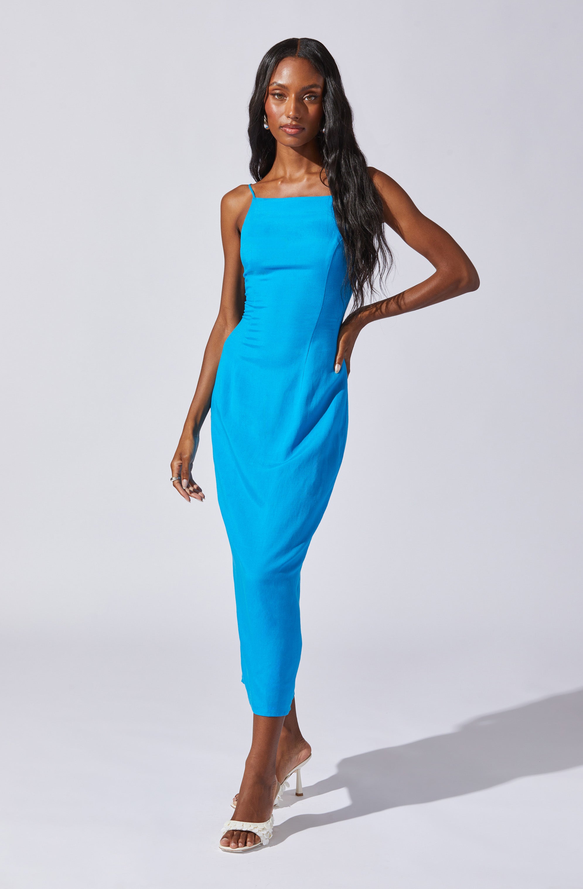 Open Back Linen-Blend Dress-Aljck