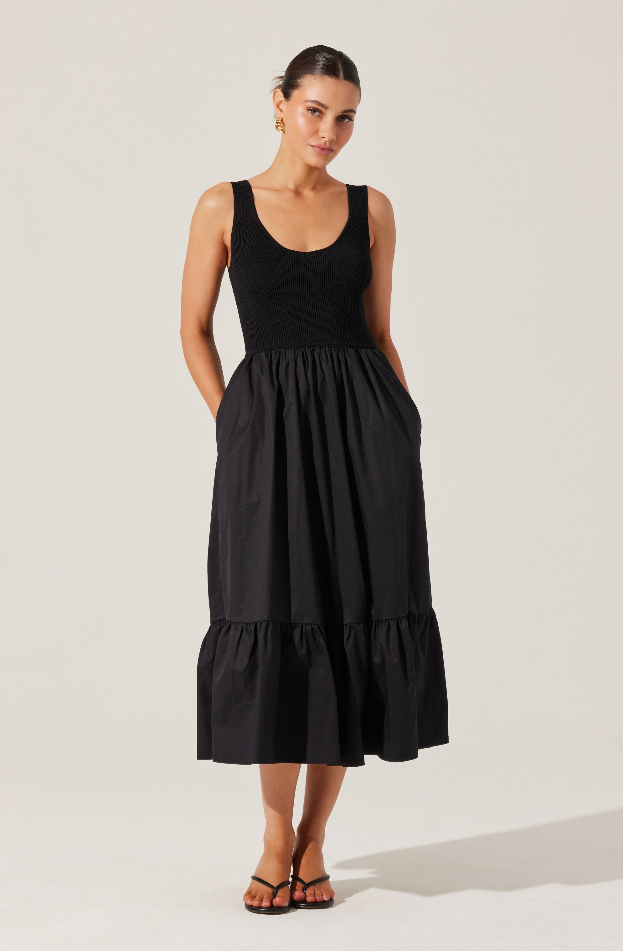 Mixed Media Midi Dress-Aljck