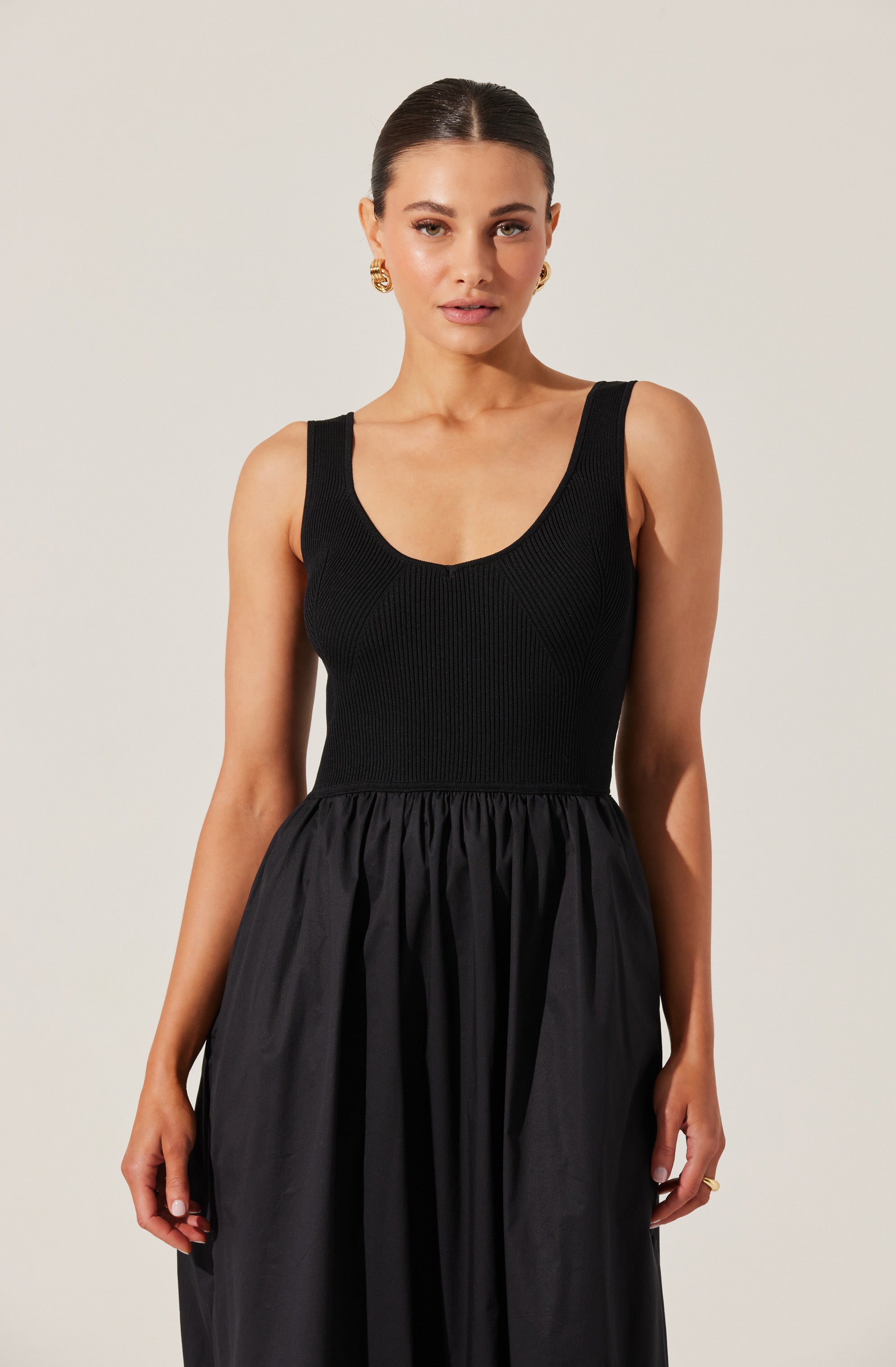 Mixed Media Midi Dress-Aljck