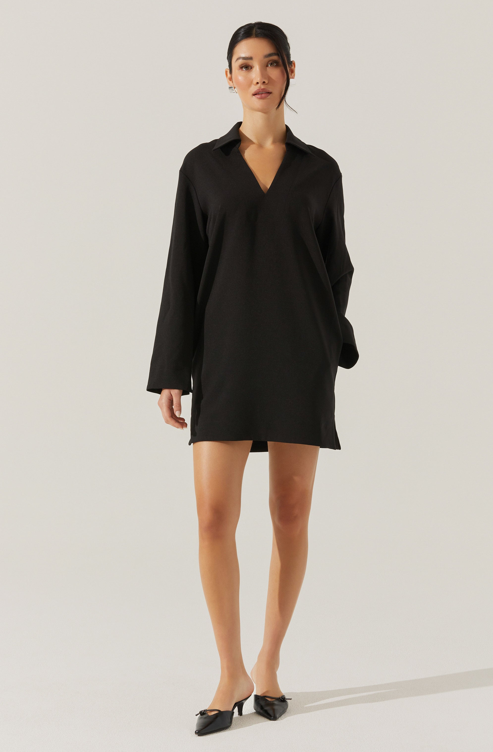 V-Neck Woven Mini Dress-Aljck