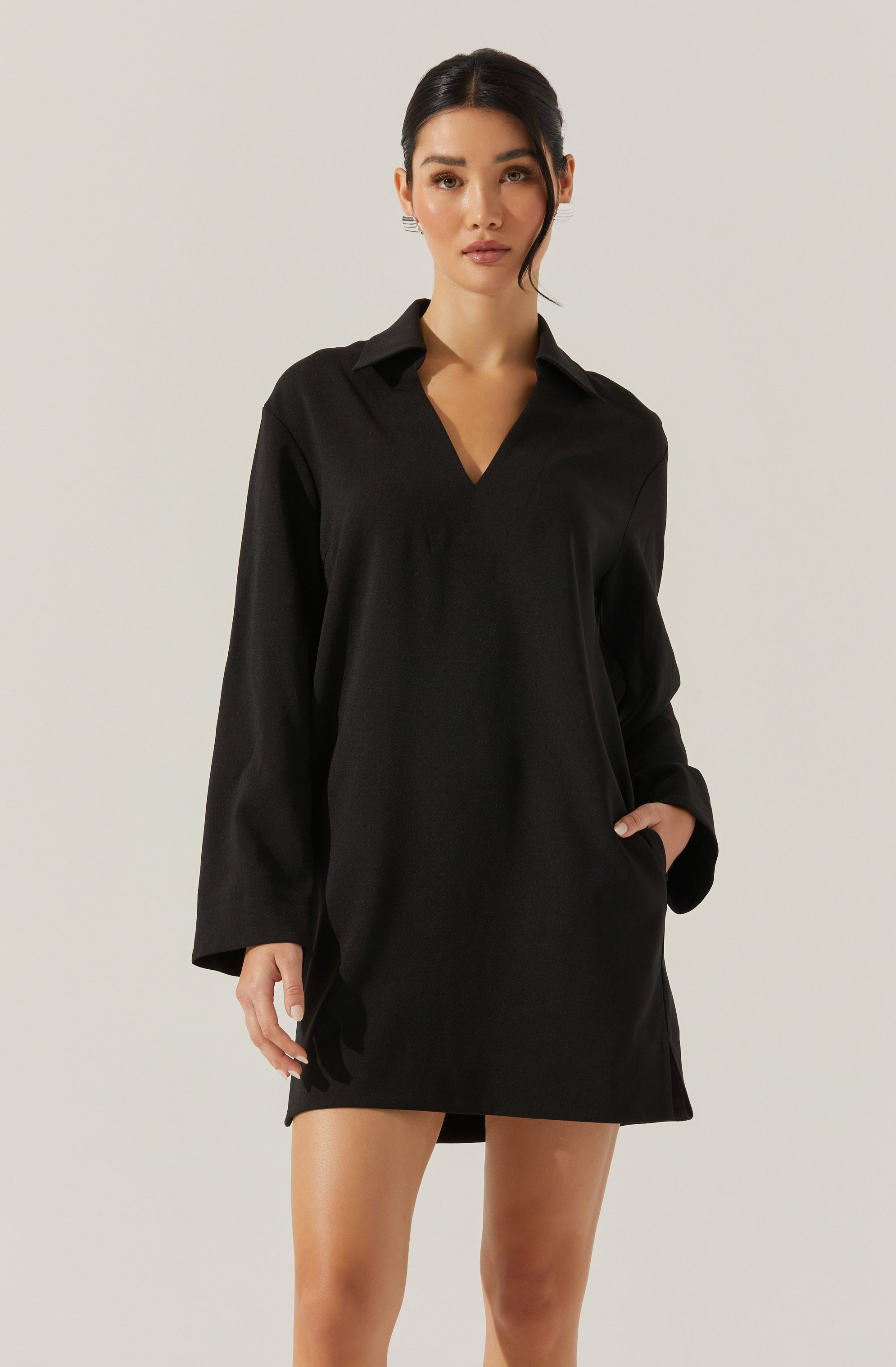 V-Neck Woven Mini Dress-Aljck
