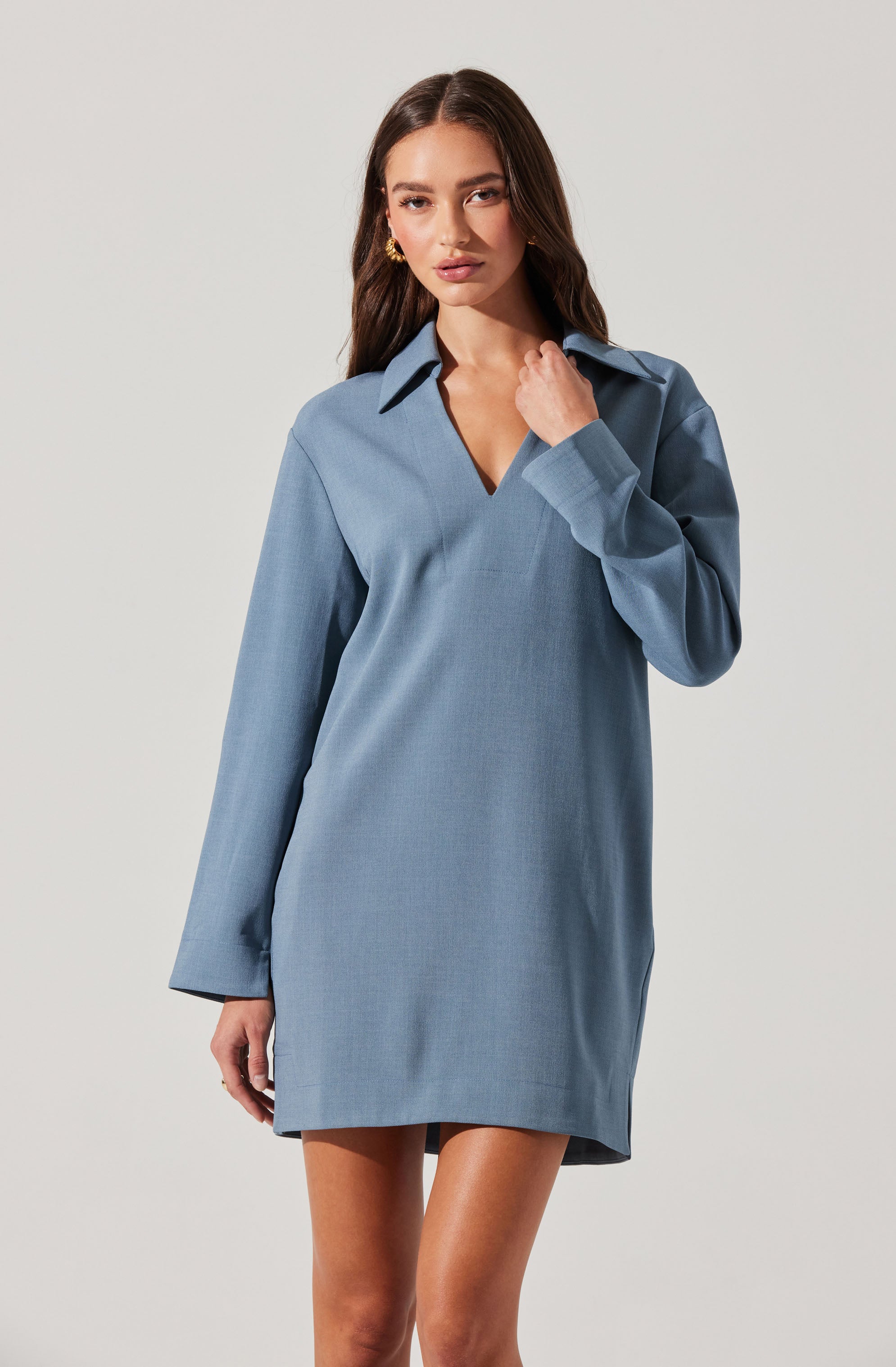 V-Neck Woven Mini Dress-Aljck