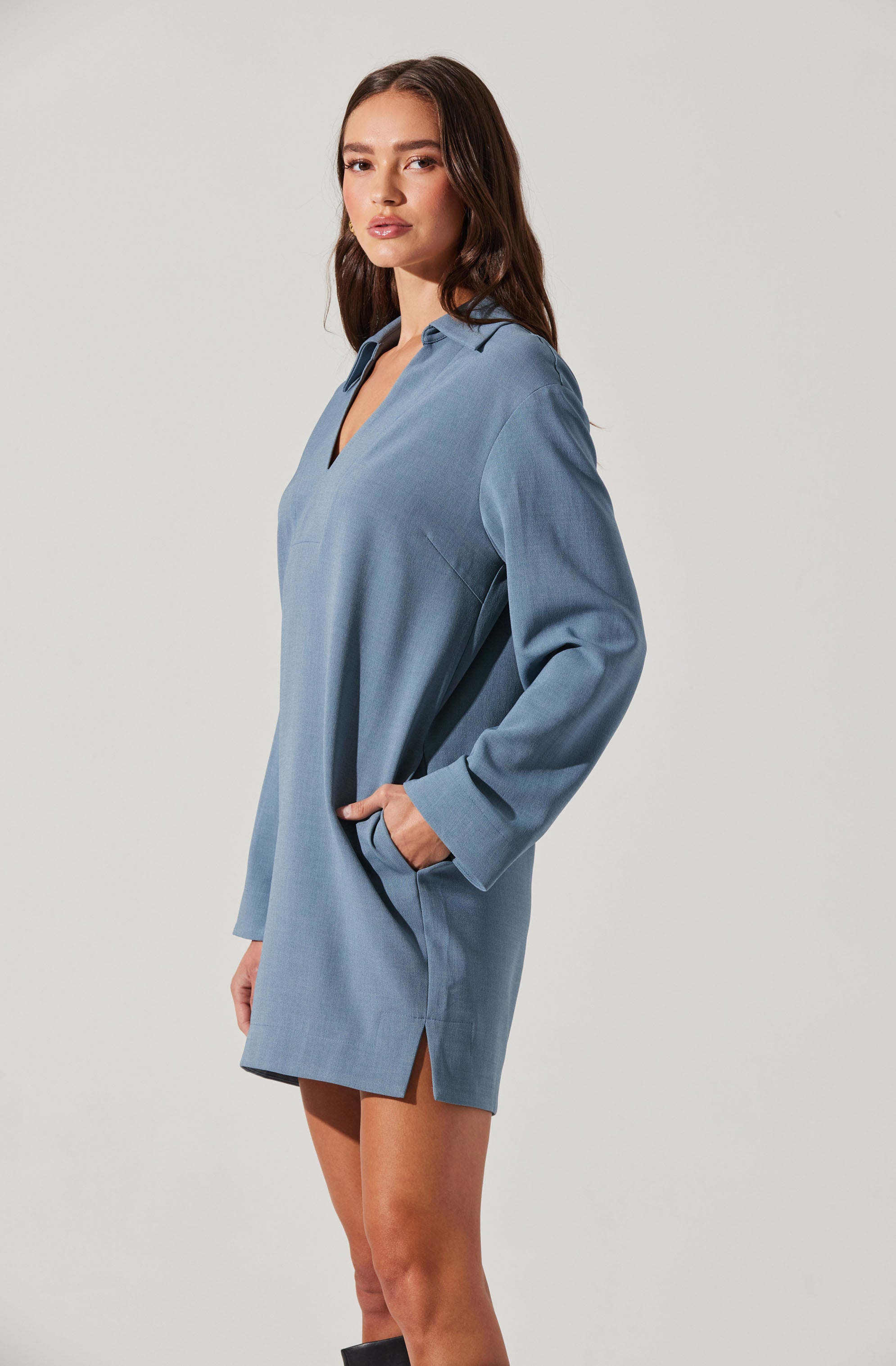 V-Neck Woven Mini Dress-Aljck