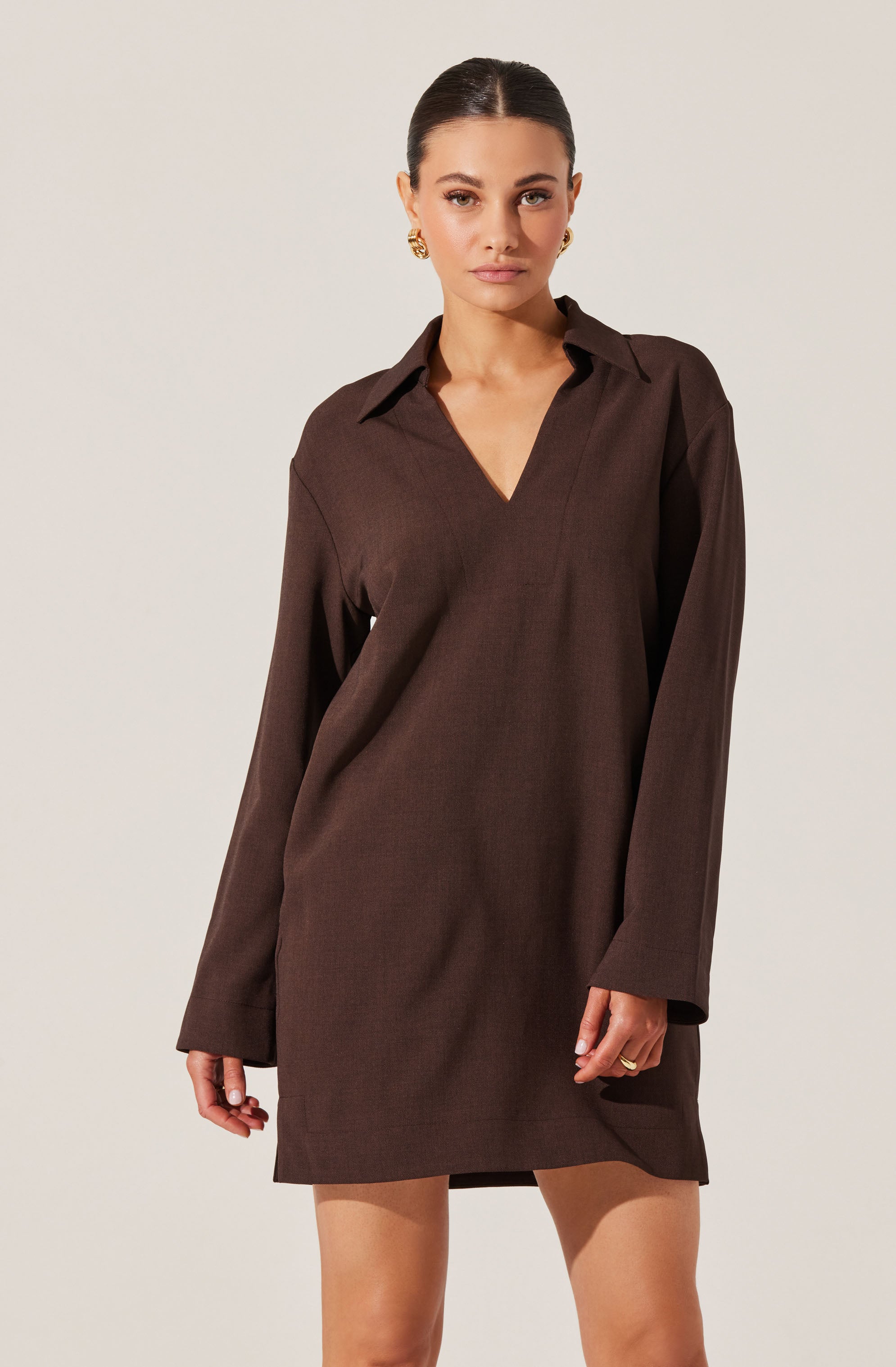 V-Neck Woven Mini Dress-Aljck