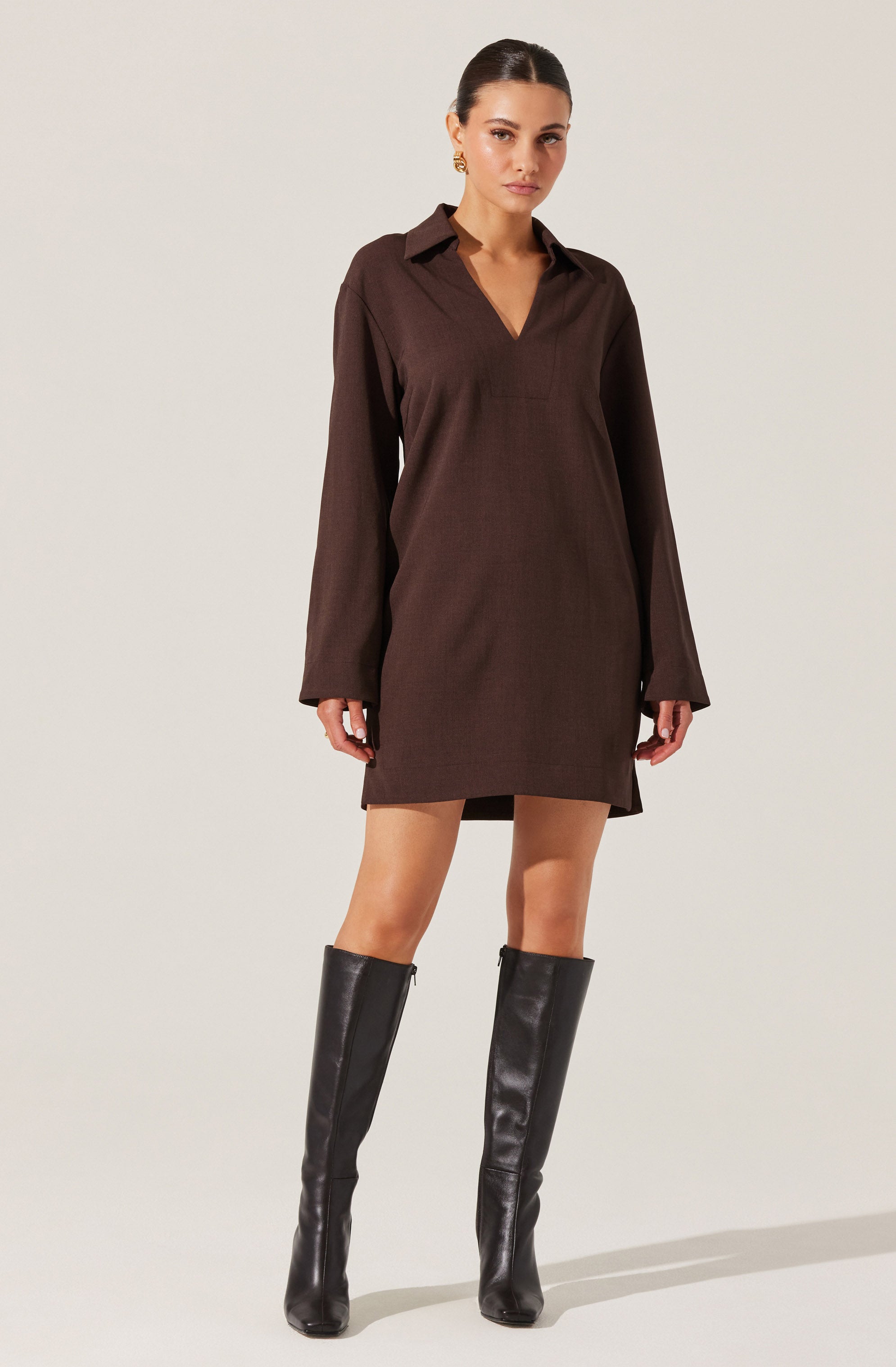 V-Neck Woven Mini Dress-Aljck