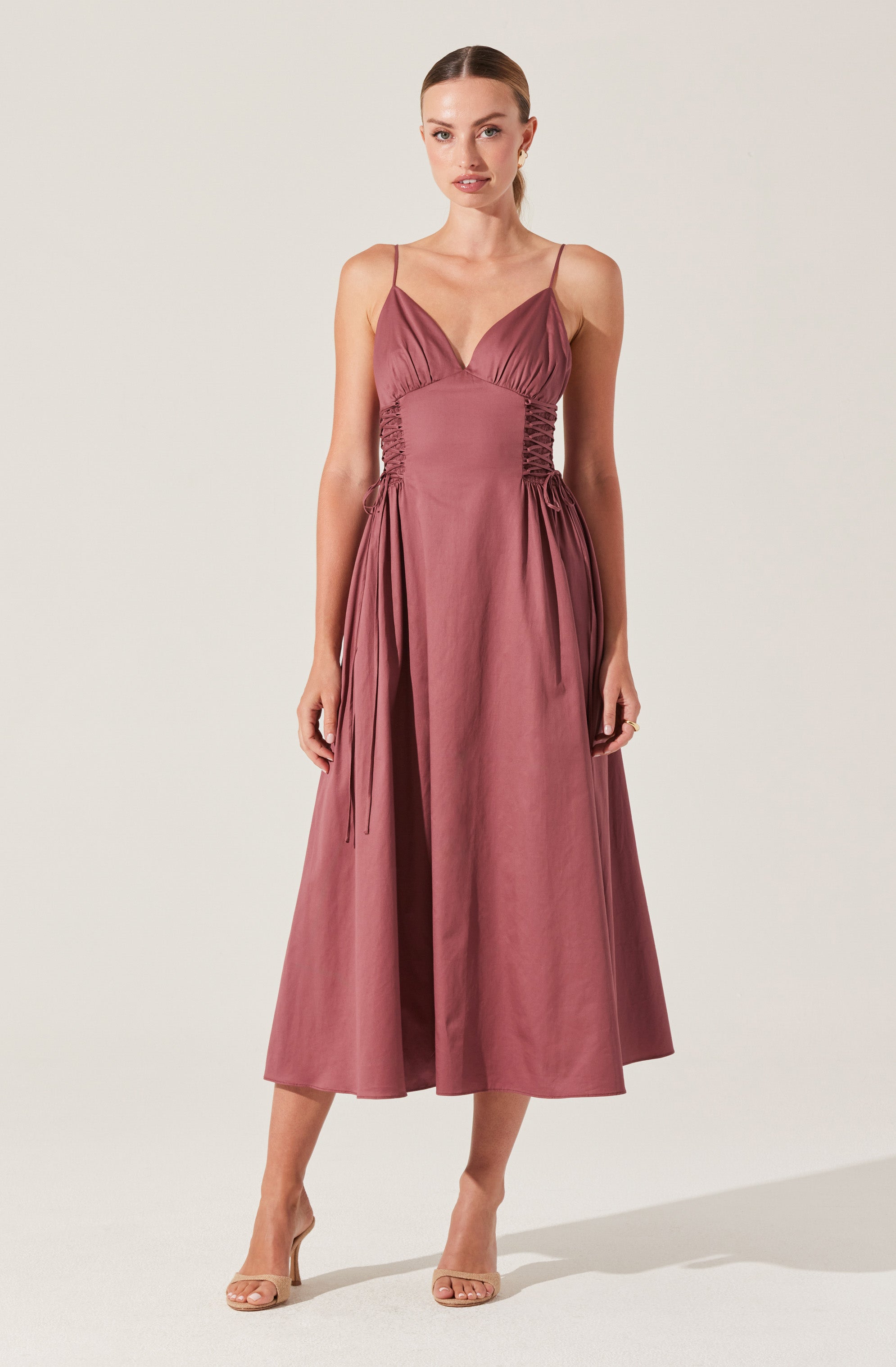 Corset Side Lace-up Poplin Dress-Aljck