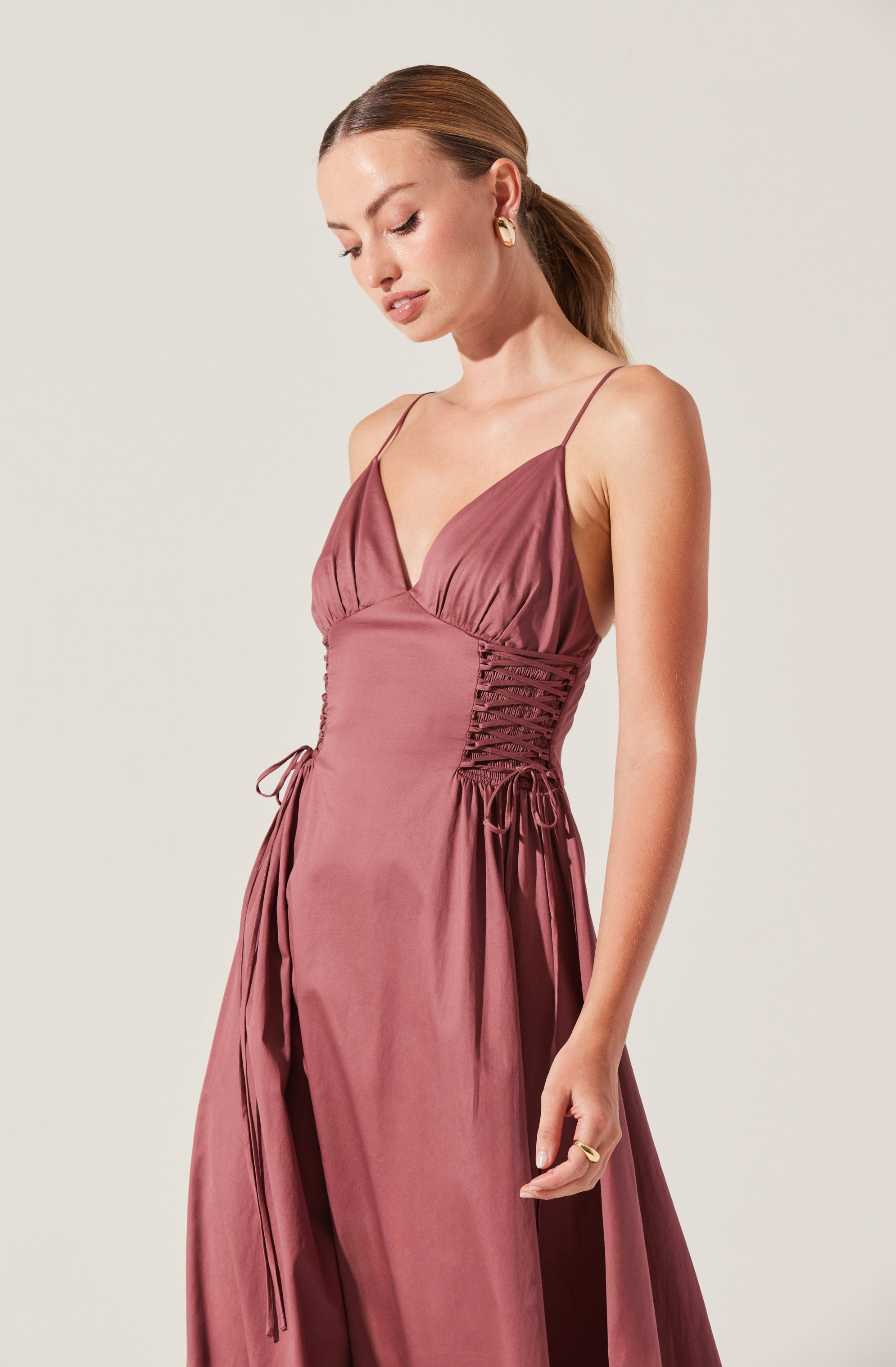 Corset Side Lace-up Poplin Dress-Aljck