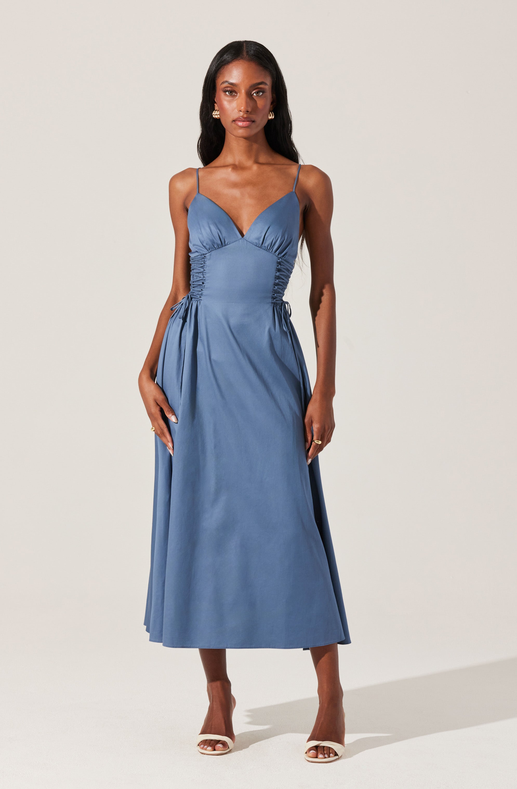 Corset Side Lace-up Poplin Dress-Aljck