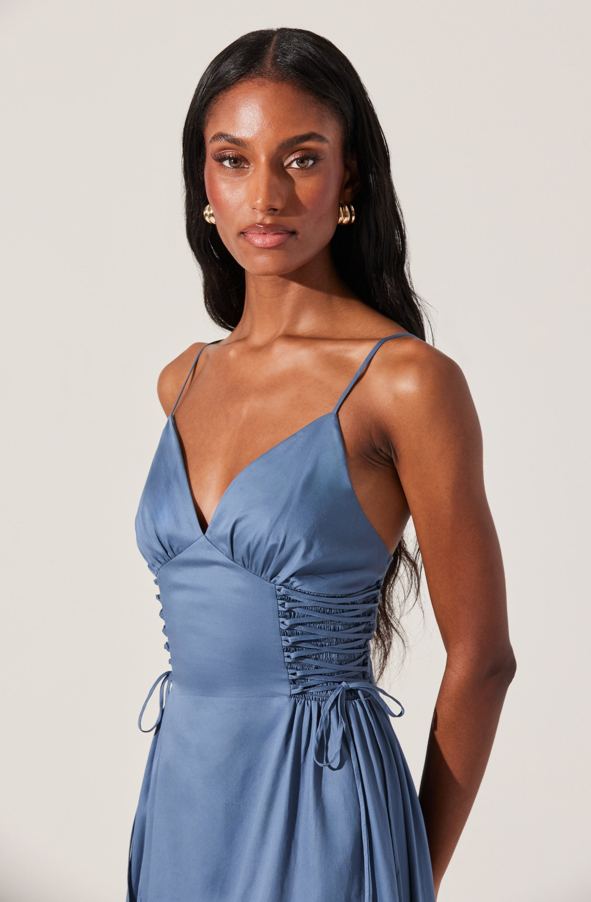 Corset Side Lace-up Poplin Dress-Aljck