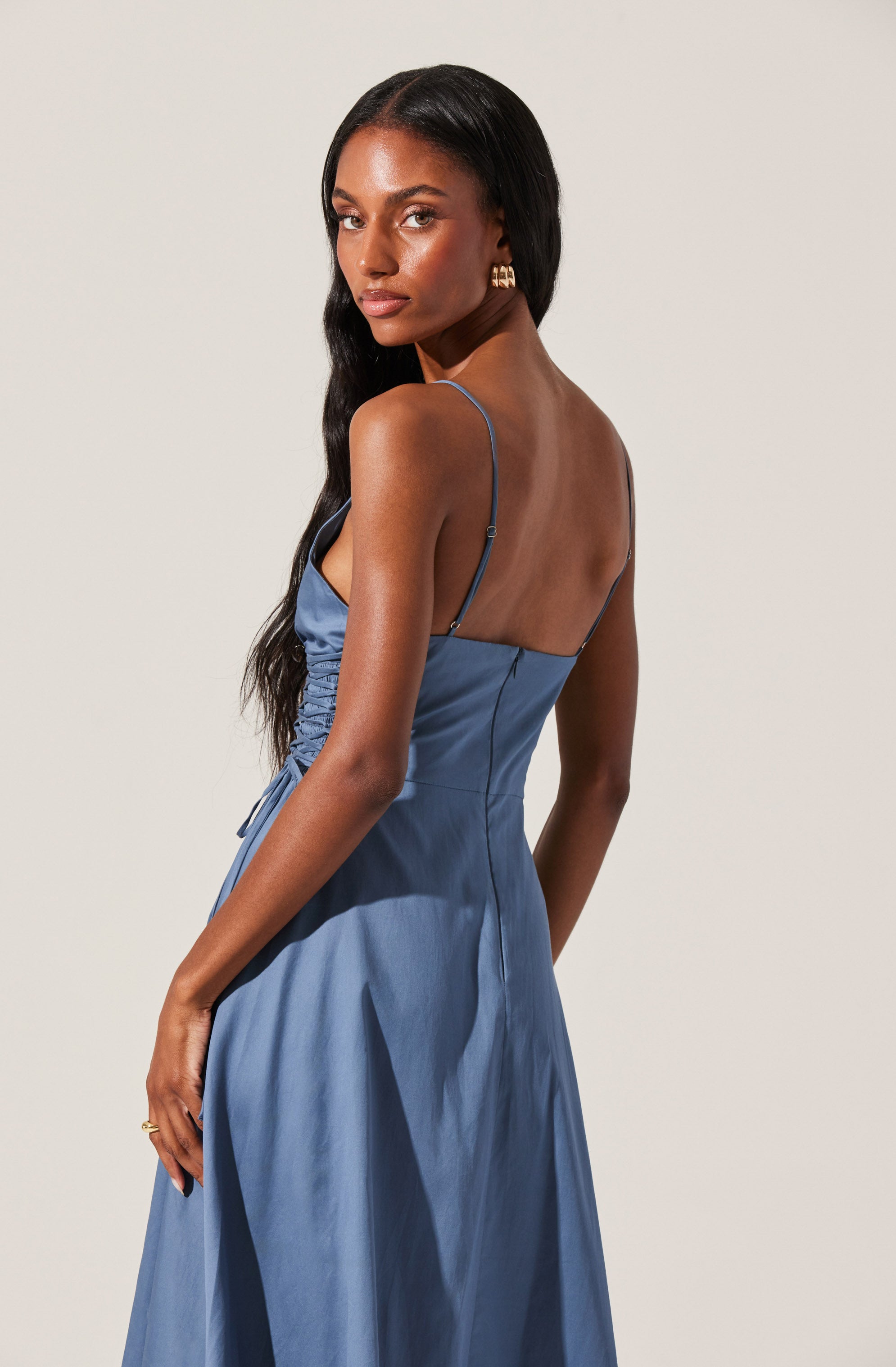 Corset Side Lace-up Poplin Dress-Aljck