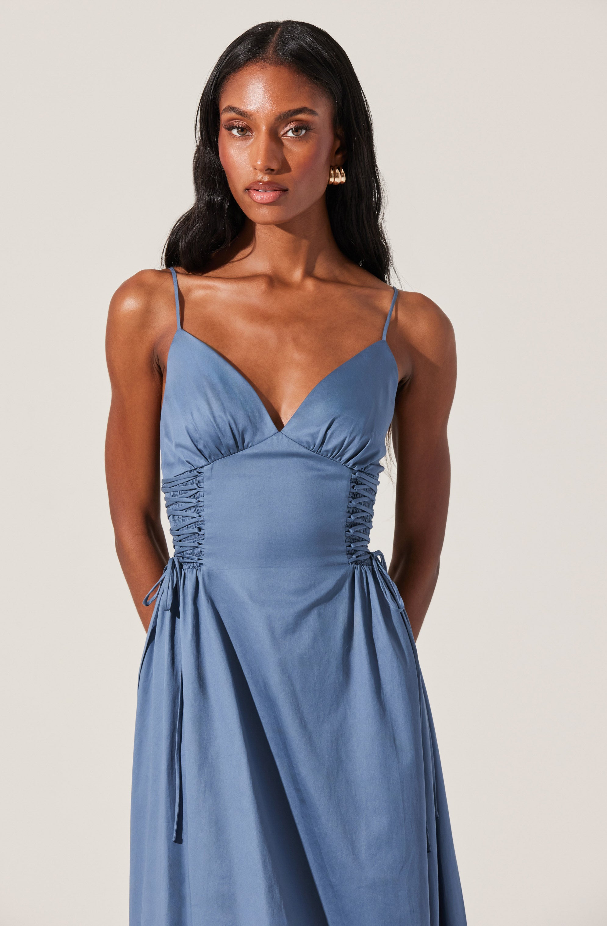 Corset Side Lace-up Poplin Dress-Aljck