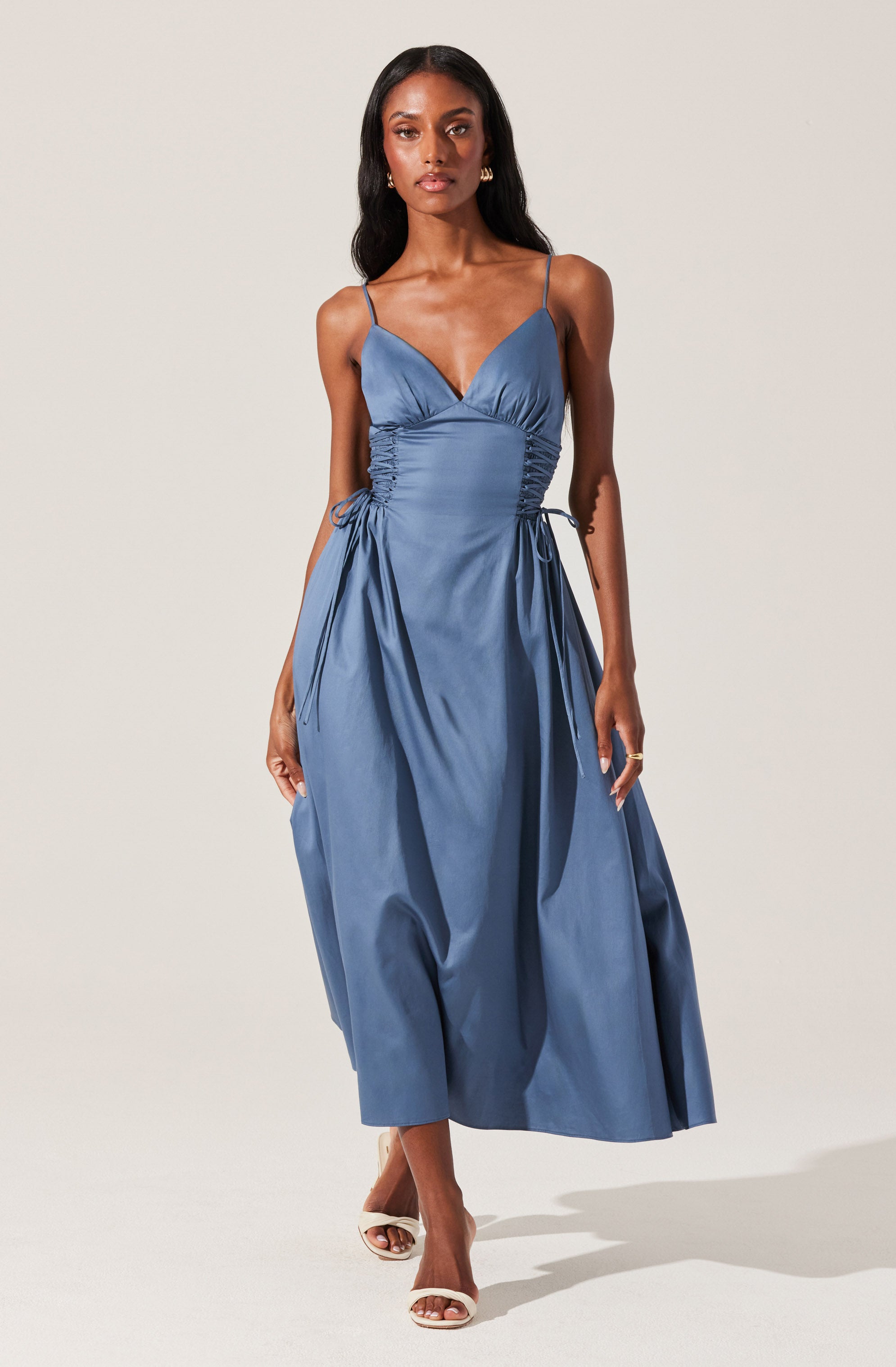 Corset Side Lace-up Poplin Dress-Aljck